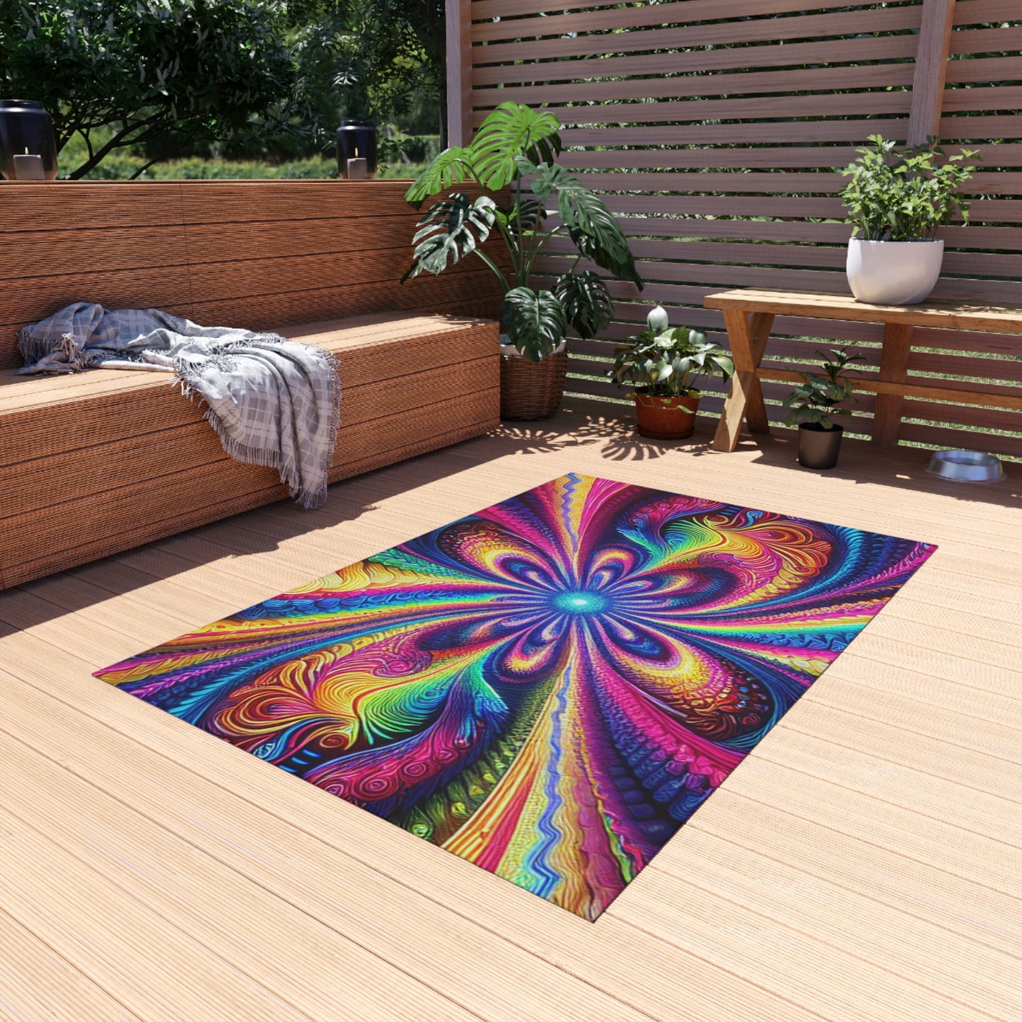 Cosmic Rainbow Infinity Spirograph. Infinity Patterns Outdoor Rug