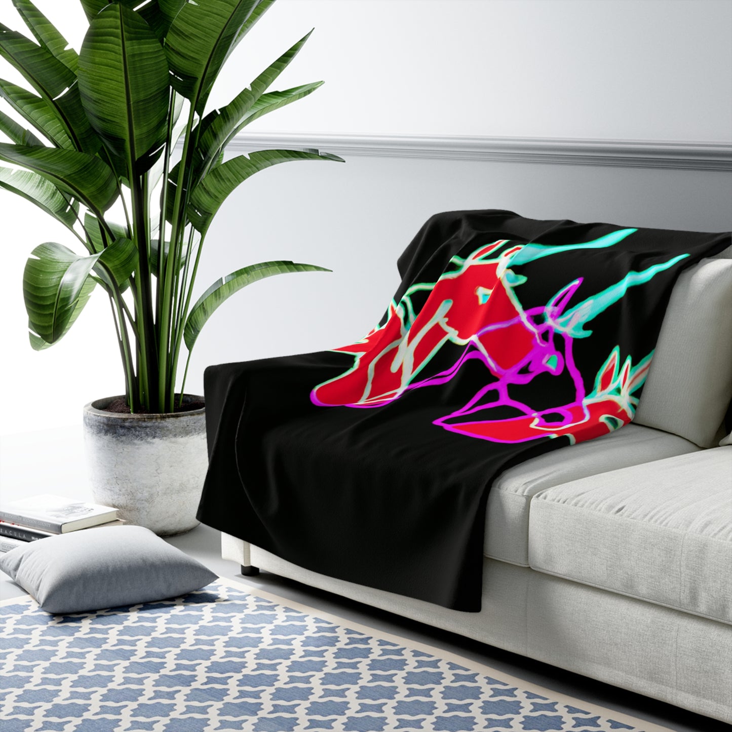 "Neon Dreamscape" - NEON Unicorns Art Sherpa Blanket