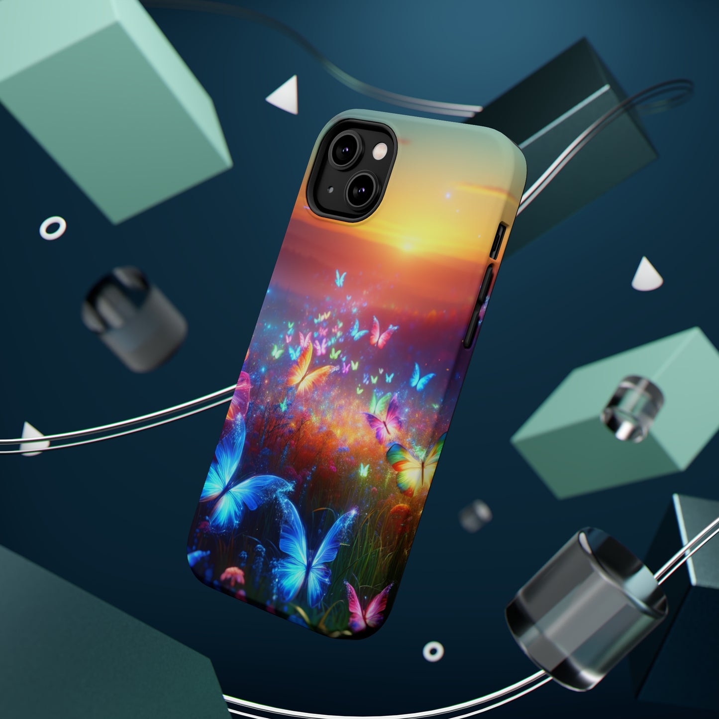 Neon Flight Fantasy Neon Butterflies Premium Art Magsafe Magnet Tough IPhone 13 14 15 Pro Plus Max and Mini in Matte and Glossy Phone cases