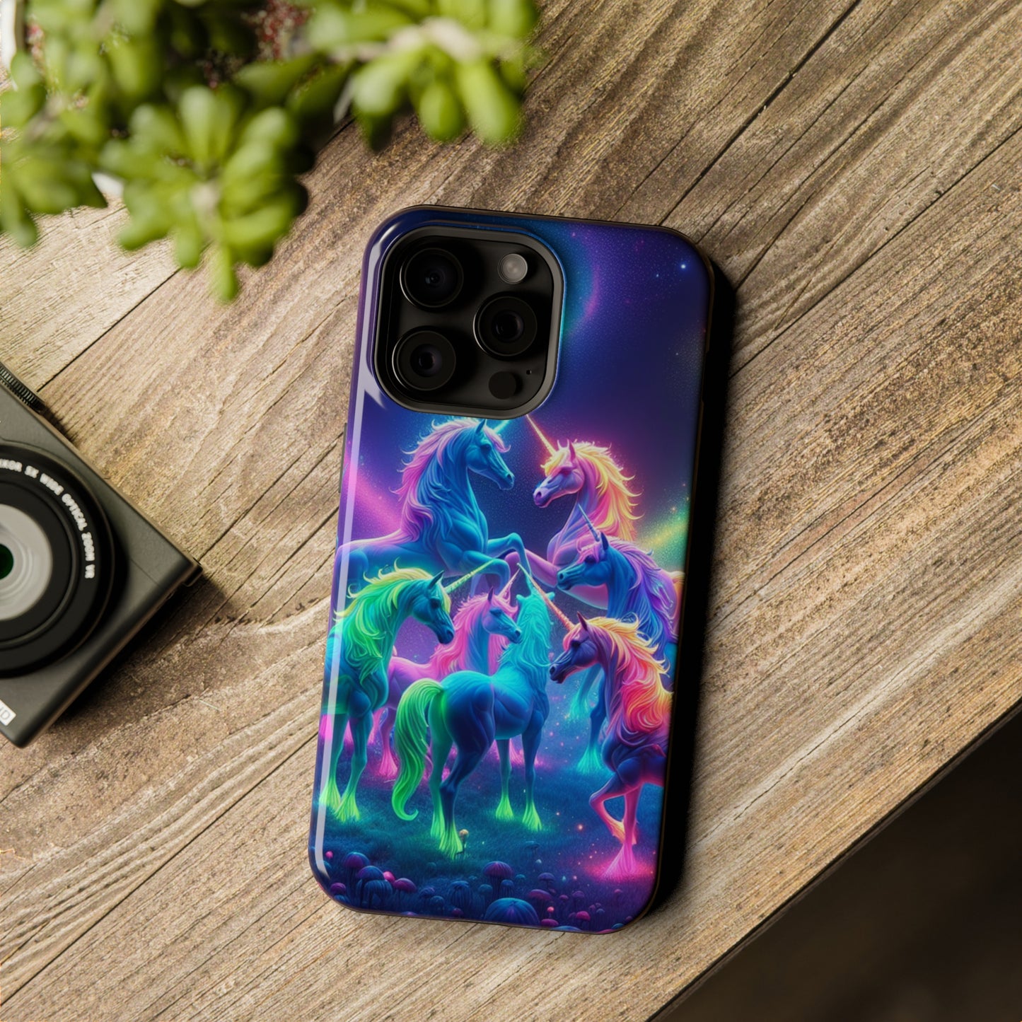 Neon Spectacle of Unicorns Neon Unicorns Premium Art Magsafe Magnet Tough IPhone 13 14 15 Pro Plus Max and Mini in Matte and Glossy Phone cases