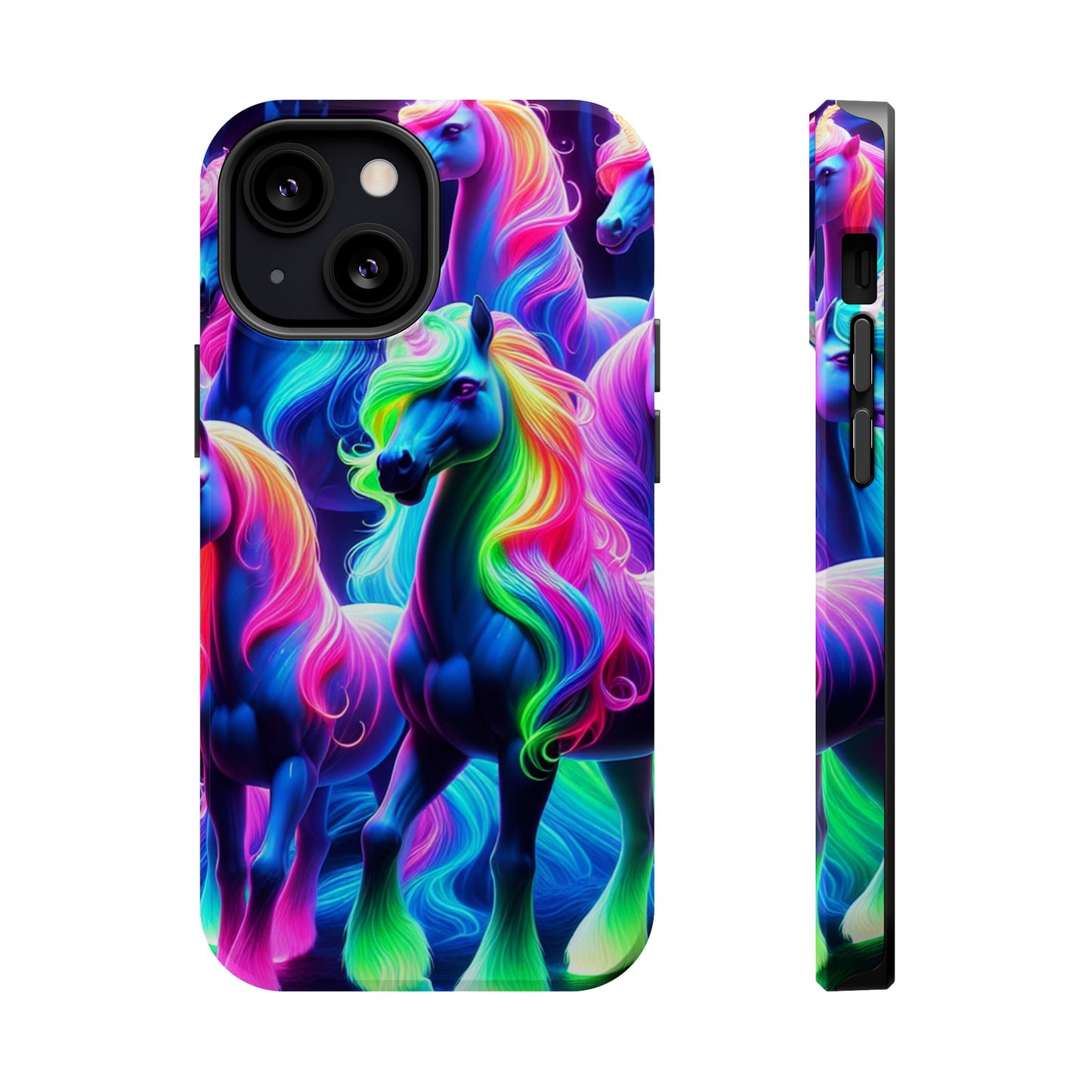 Neon Magic Skies - Unicorn Gang. Neon Unicorns Premium Art Magsafe Magnet Tough IPhone 13 14 15 Pro Plus Max and Mini in Matte and Glossy Phone cases