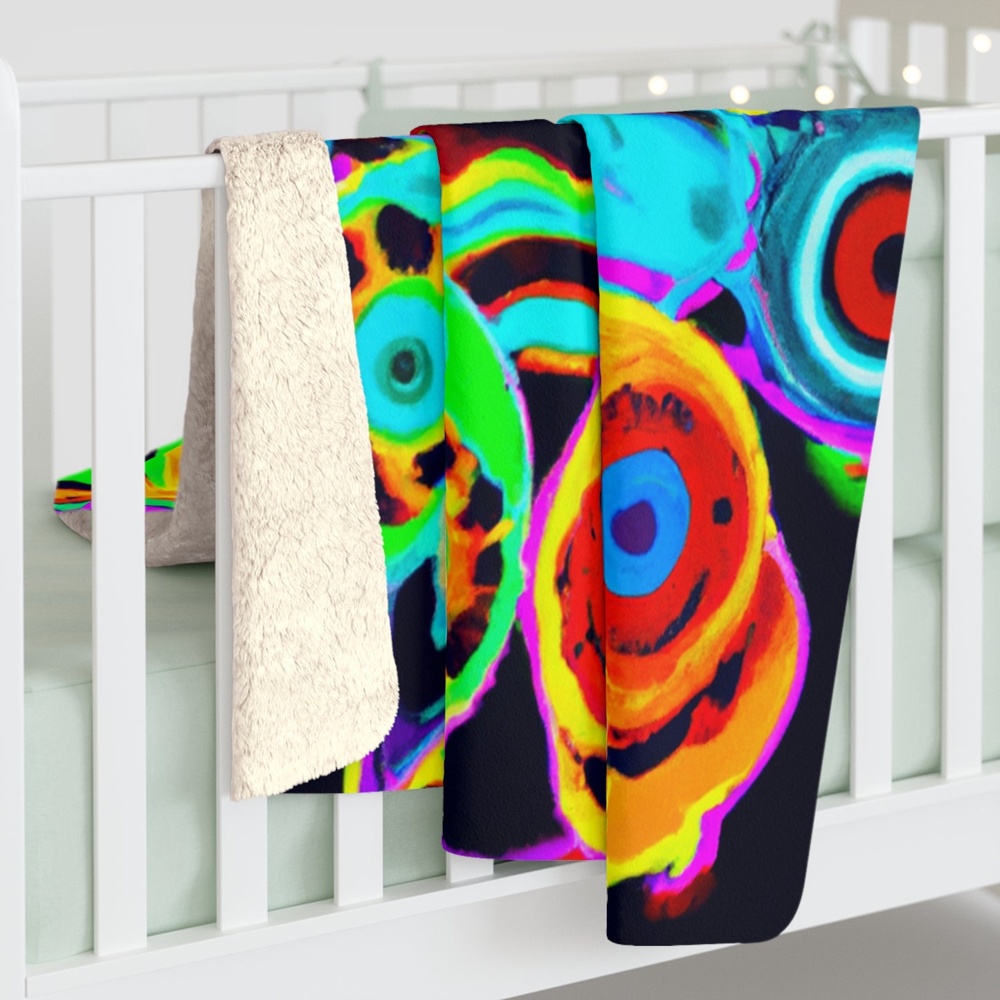 "Neon Night Owls" - NEON Owls Art Sherpa Blanket