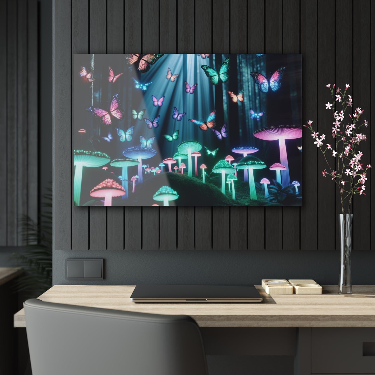 Neon Nature Fantasy Butterflies & Mushrooms 1/4" Glossy Acrylic Art