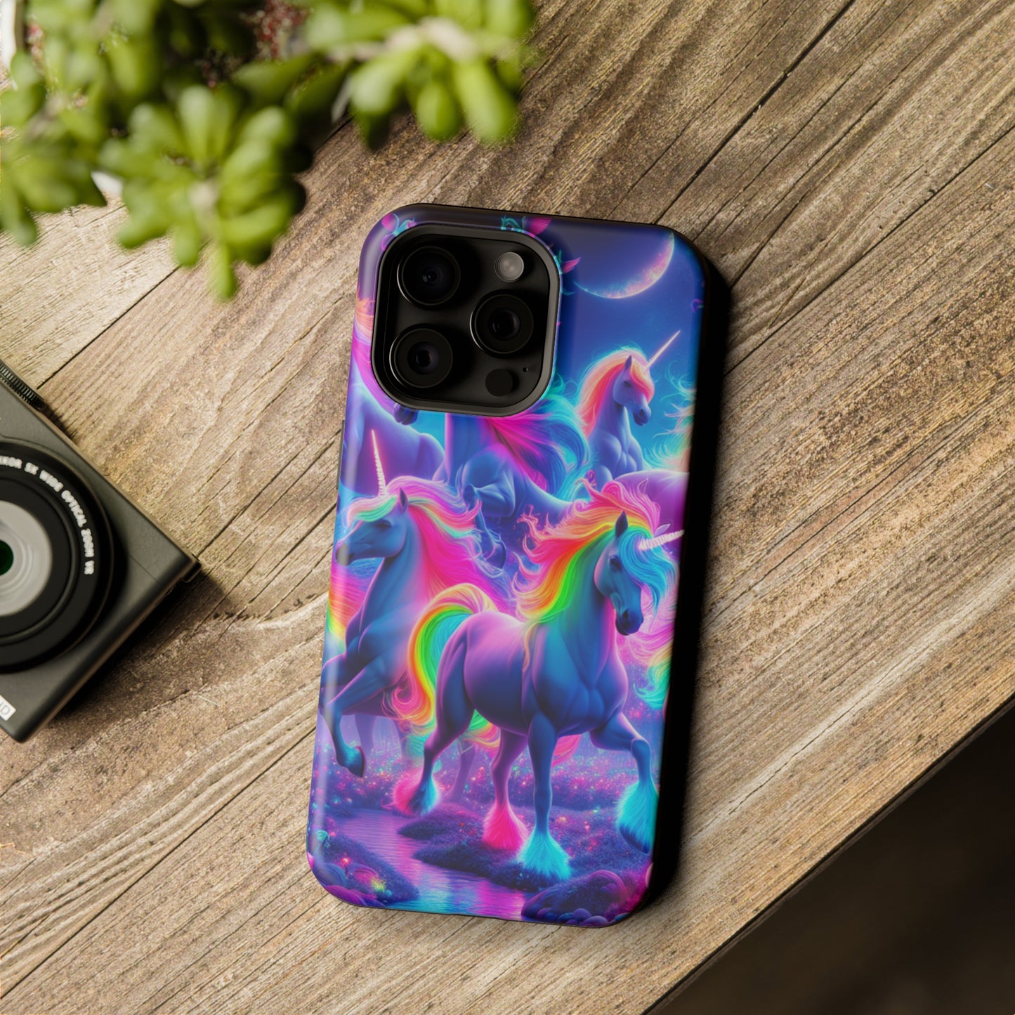 "Unicorn Prism" Neon Unicorns Premium Art Magsafe Magnet Tough IPhone 13 14 15 Pro Plus Max and Mini in Matte and Glossy Phone cases