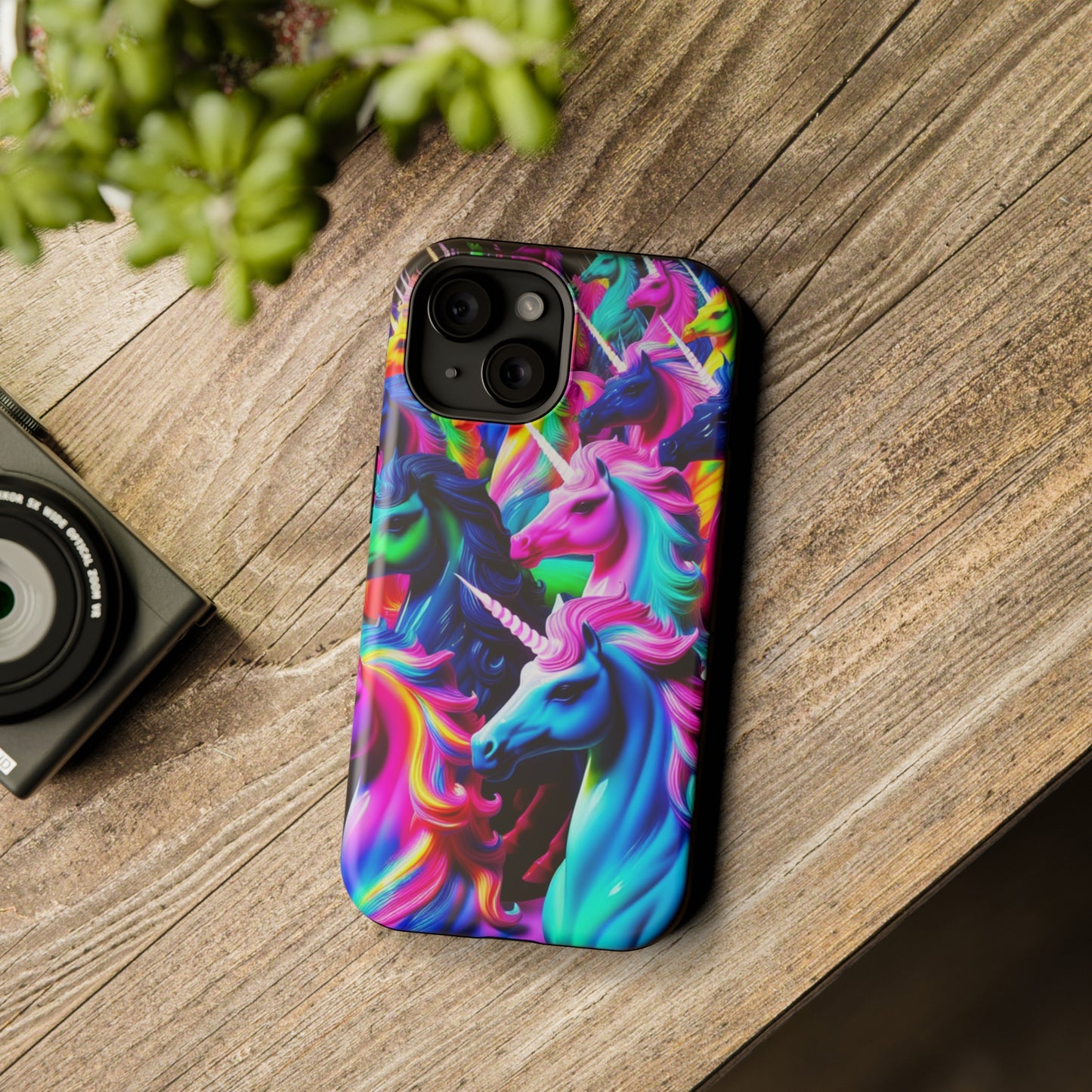 "Neon Illumination" Neon Unicorns Premium Art Magsafe Magnet Tough IPhone 13 14 15 Pro Plus Max and Mini in Matte and Glossy Phone cases