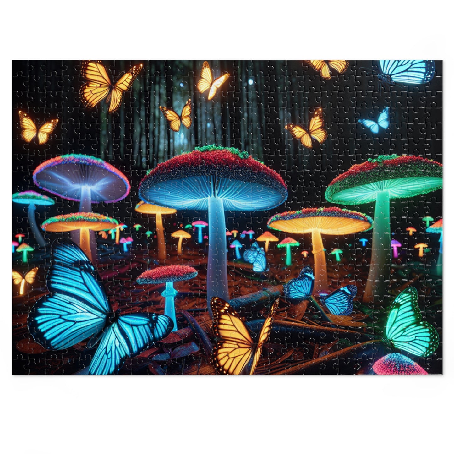 Neon Butterflydreamscape - Neon Butterflies and Mushrooms Puzzle 30, 110, 252, and 1000 Pieces