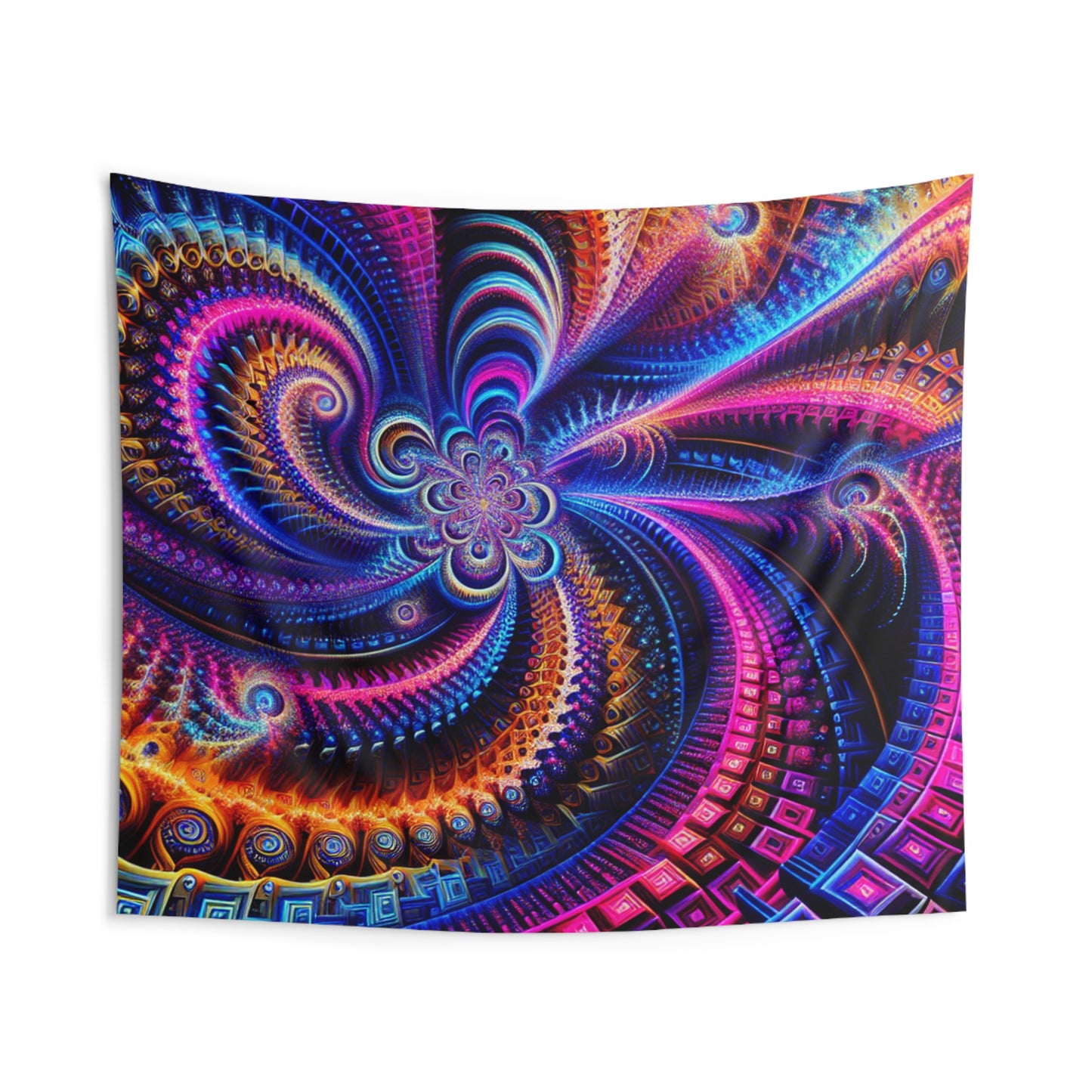 Neon Vortex Enchantment. Infinity Patterns Art Tapestry