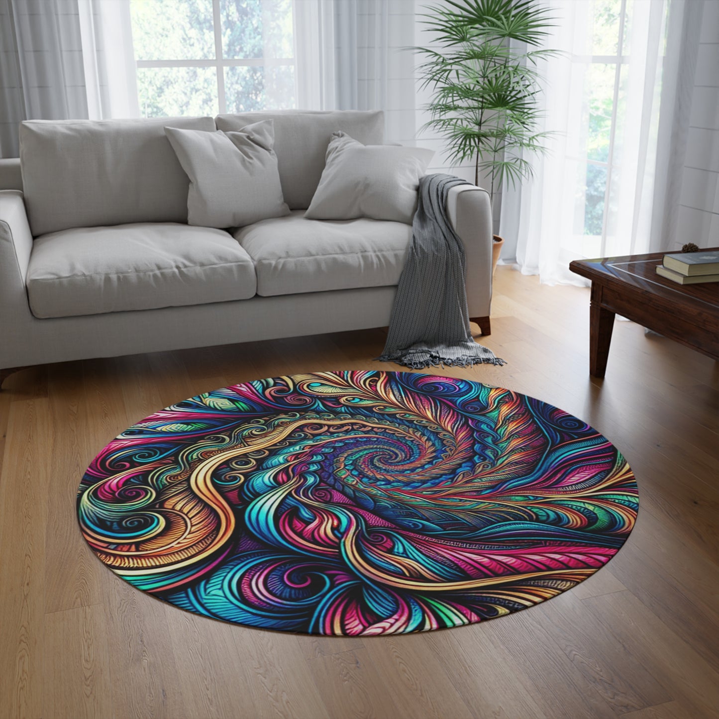 Neon Ouroboros Mosaic Infinity Patterns Round Rug