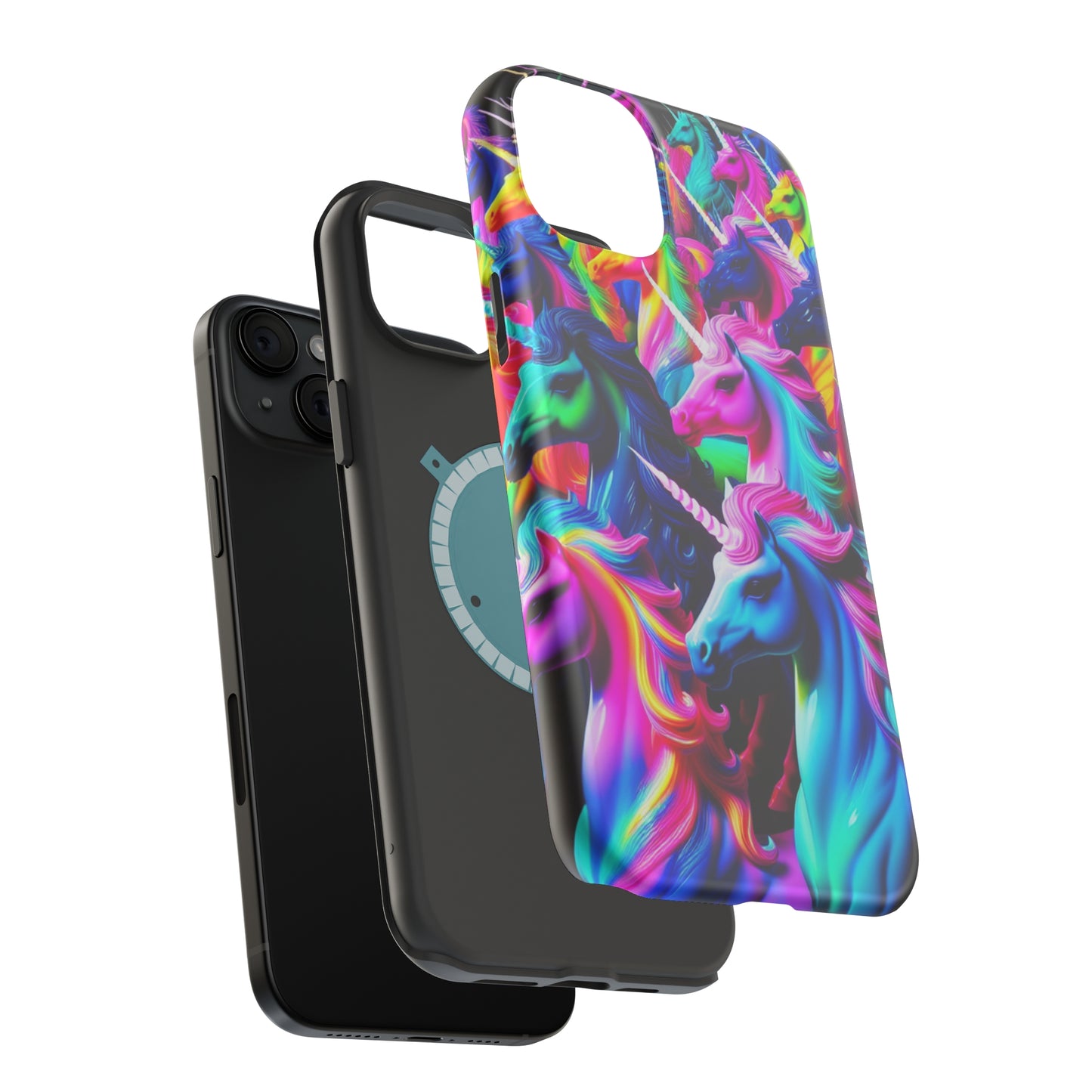 "Neon Illumination" Neon Unicorns Premium Art Magsafe Magnet Tough IPhone 13 14 15 Pro Plus Max and Mini in Matte and Glossy Phone cases