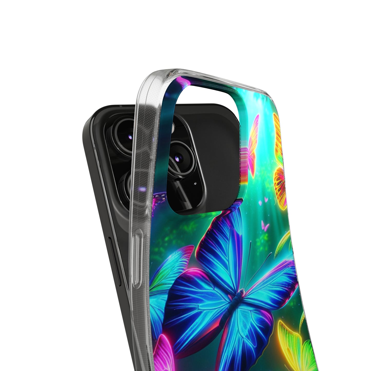 "Vivid Neon Flyaways" NEON Butterflies Art Polycarbonate Phone Case Samsung Galaxy s21 s22 Google Pixel 6 Iphone 11 12 13 14 Pro Max Mini Plus