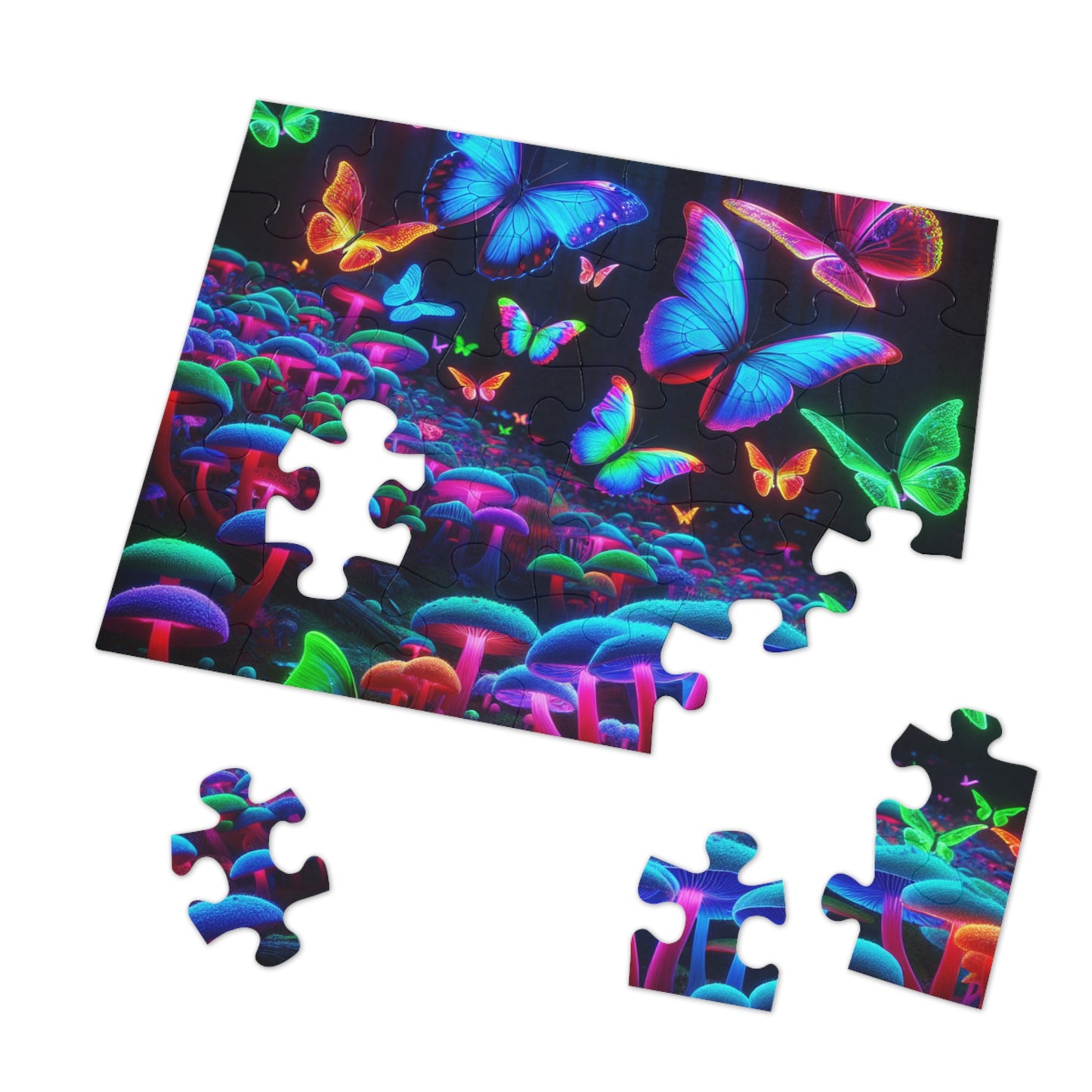 Neon Flutterflies. - Neon Butterflies and Mushrooms Puzzle 30, 110, 252, and 1000 Pieces
