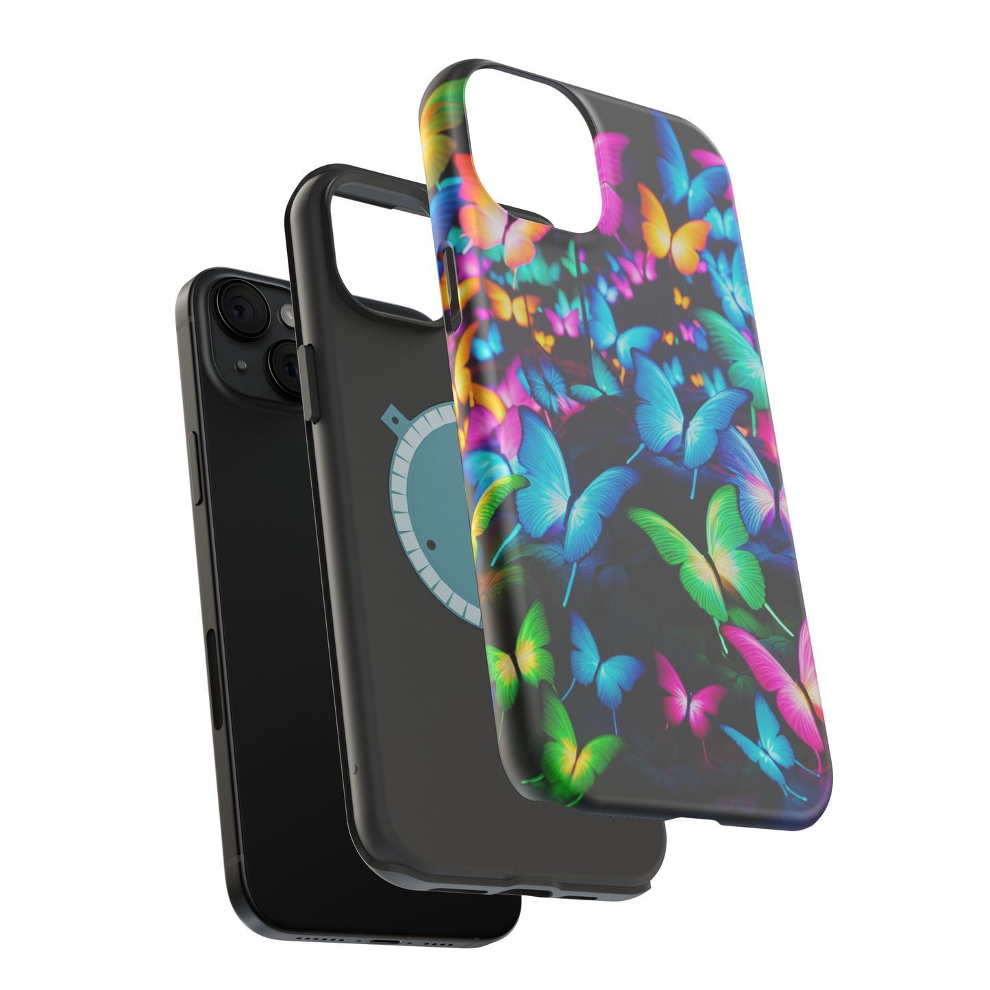 "Neon Butterfly Luridrainbow". Neon Butterflies Premium Art Magsafe Magnet Tough IPhone 13 14 15 Pro Plus Max and Mini in Matte and Glossy Phone cases