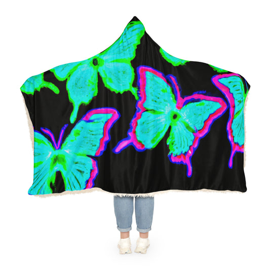 "Aurora's Splendor" - NEON Butterflies Art Hooded Snuggle Blanket