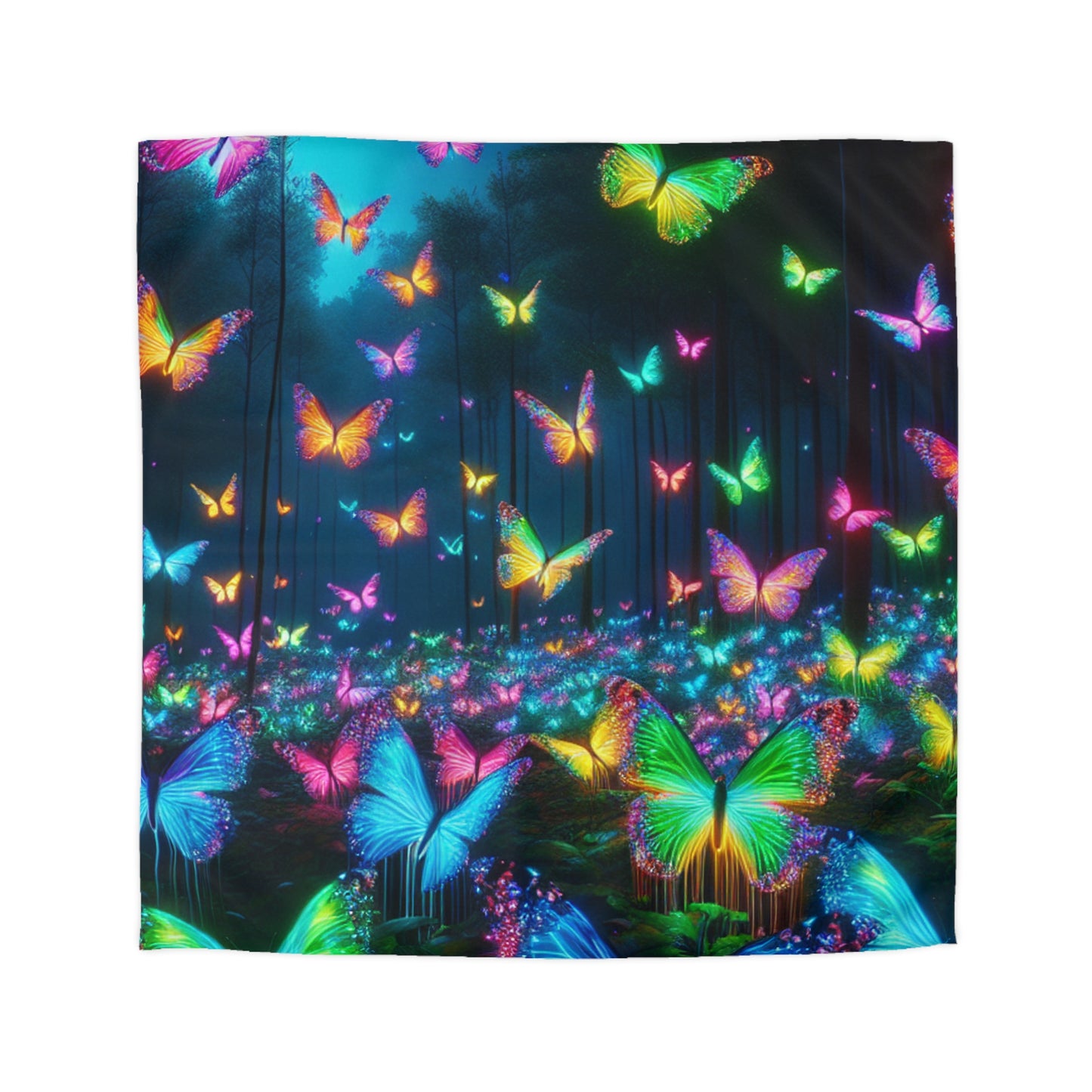 Pieter Van Derneer - NEON Butterflies Microfiber Duvet Cover