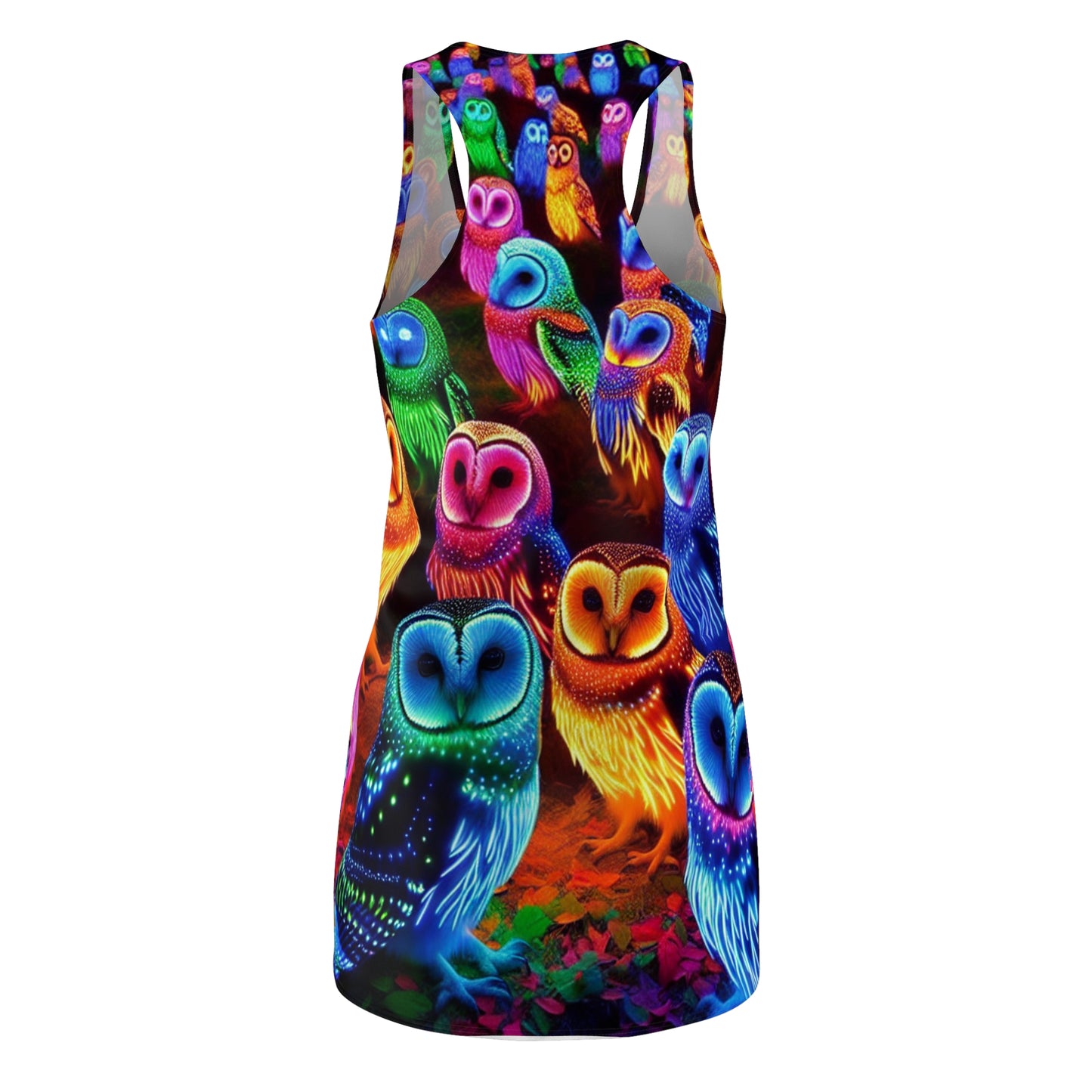 "Neon Nightingales" Neon Owls Racerback Dress