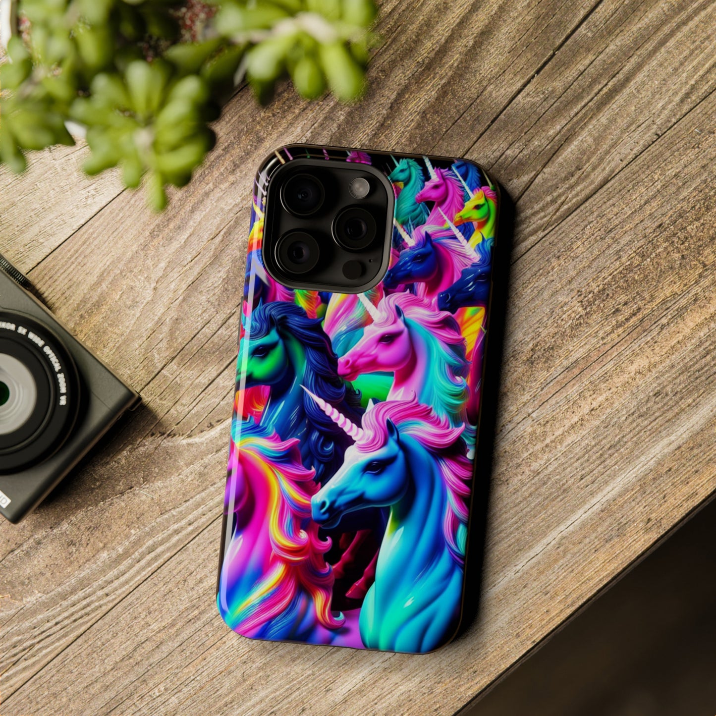 "Neon Illumination" Neon Unicorns Premium Art Magsafe Magnet Tough IPhone 13 14 15 Pro Plus Max and Mini in Matte and Glossy Phone cases