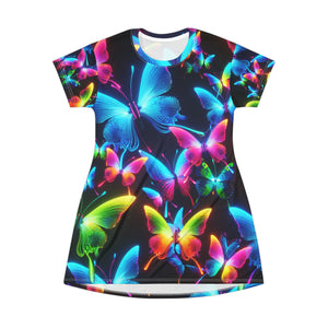 "Neon Flutterwall" Neon Butterflies Womans T Shirt Dress