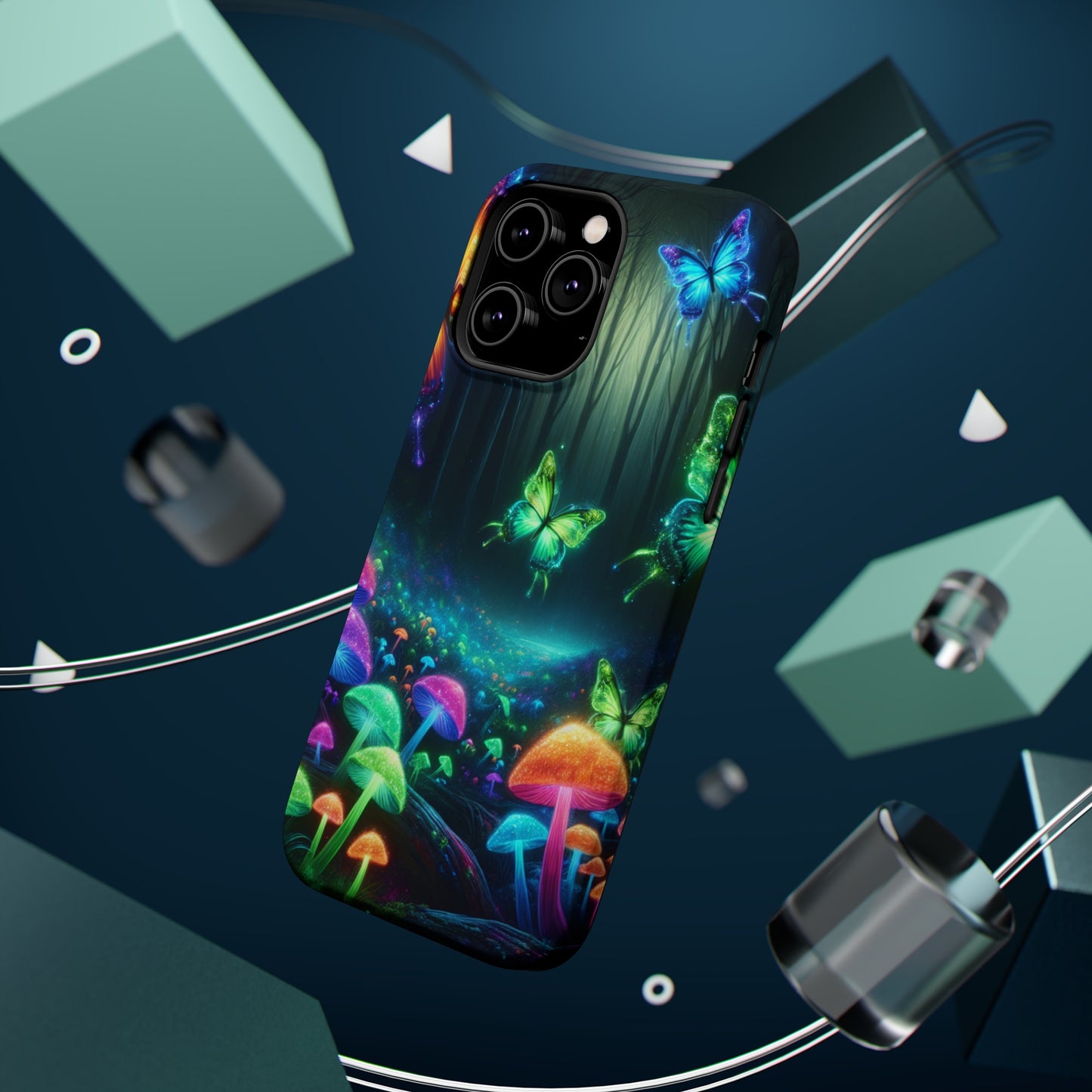 Neon Nocturne. Neon Butterflies and Mushrooms Premium Art Magsafe Magnet Tough IPhone 13 14 15 Pro Plus Max and Mini in Matte and Glossy Phone cases