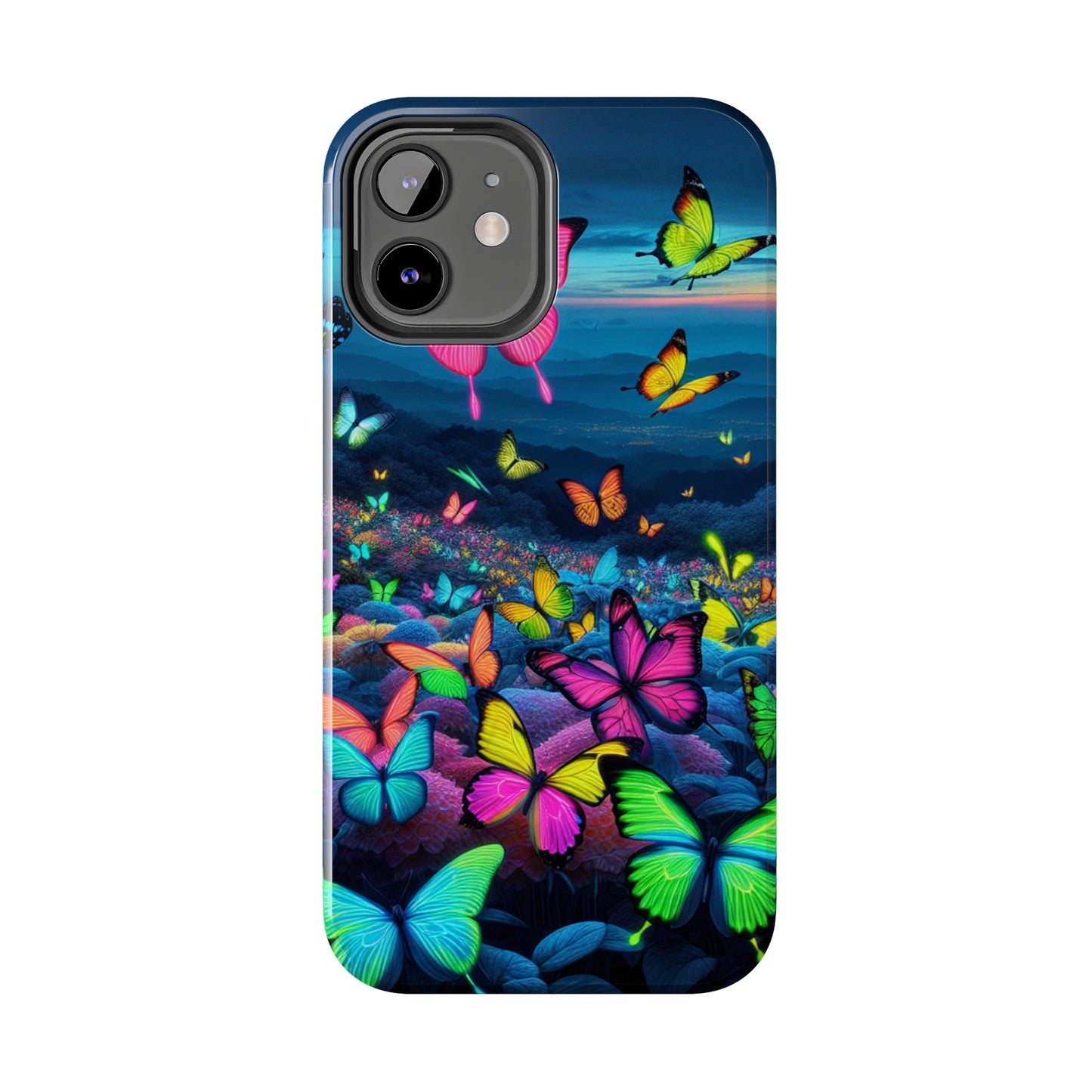 "Neon Flight Spectacle" NEON Butterflies Tough Phone Case Iphone 6 7 8 9 10 11 12 13 14 SE X XR XS Pro Max Mini Plus