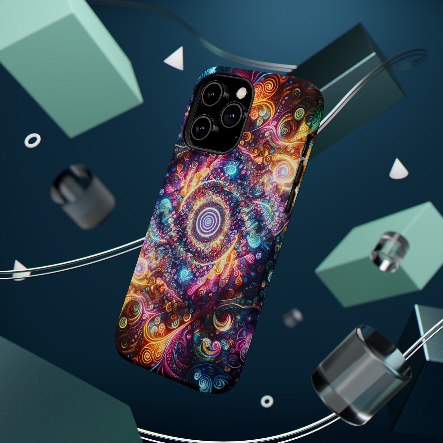 Cosmic Chromatic Mirage. Neon Trippy Infinity Patterns Premium Art Magsafe Magnet Tough IPhone 13 14 15 Pro Plus Max and Mini in Matte and Glossy Phone cases