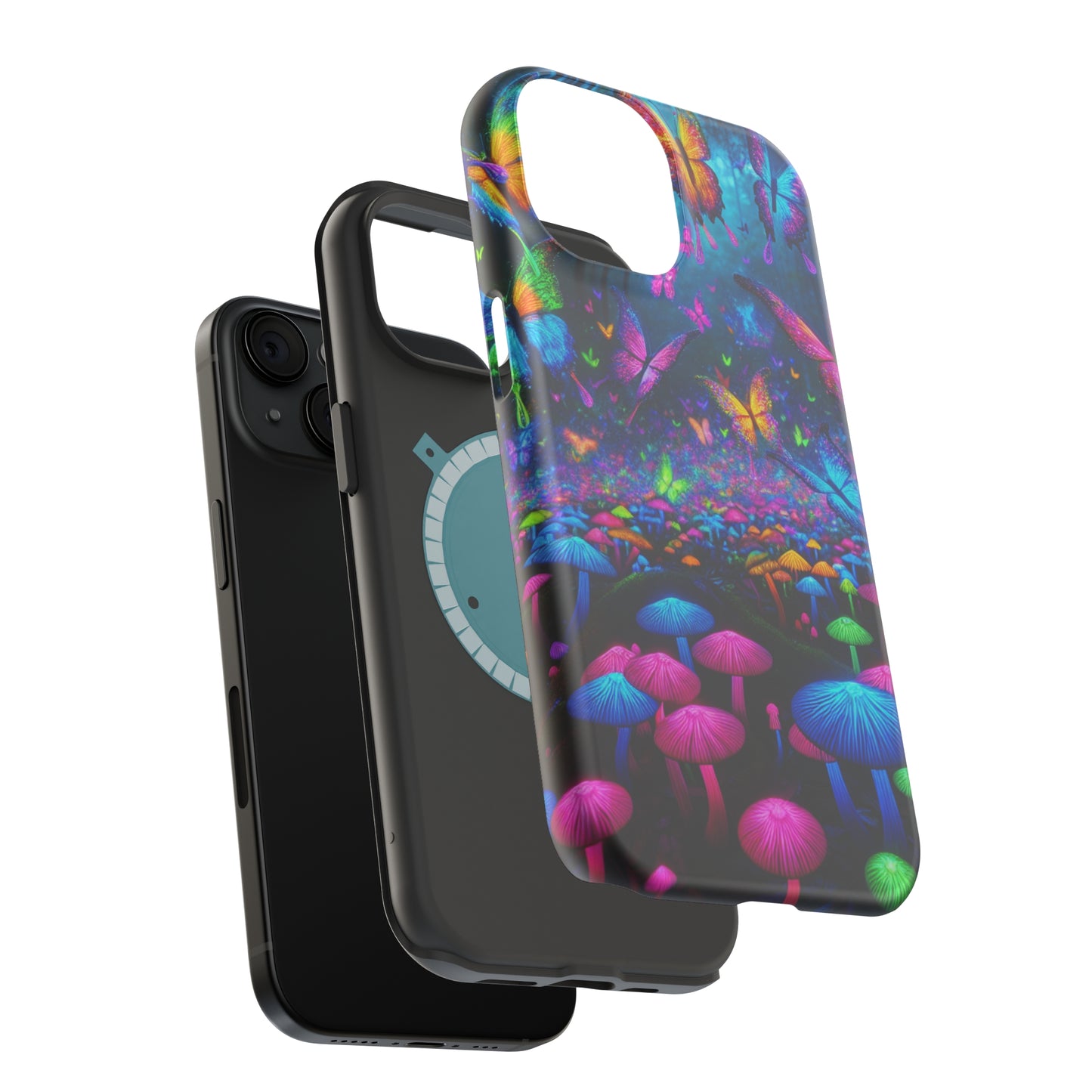 Neon Fruition Neon Butterflies and Mushrooms Premium Art Magsafe Magnet Tough IPhone 13 14 15 Pro Plus Max and Mini in Matte and Glossy Phone cases