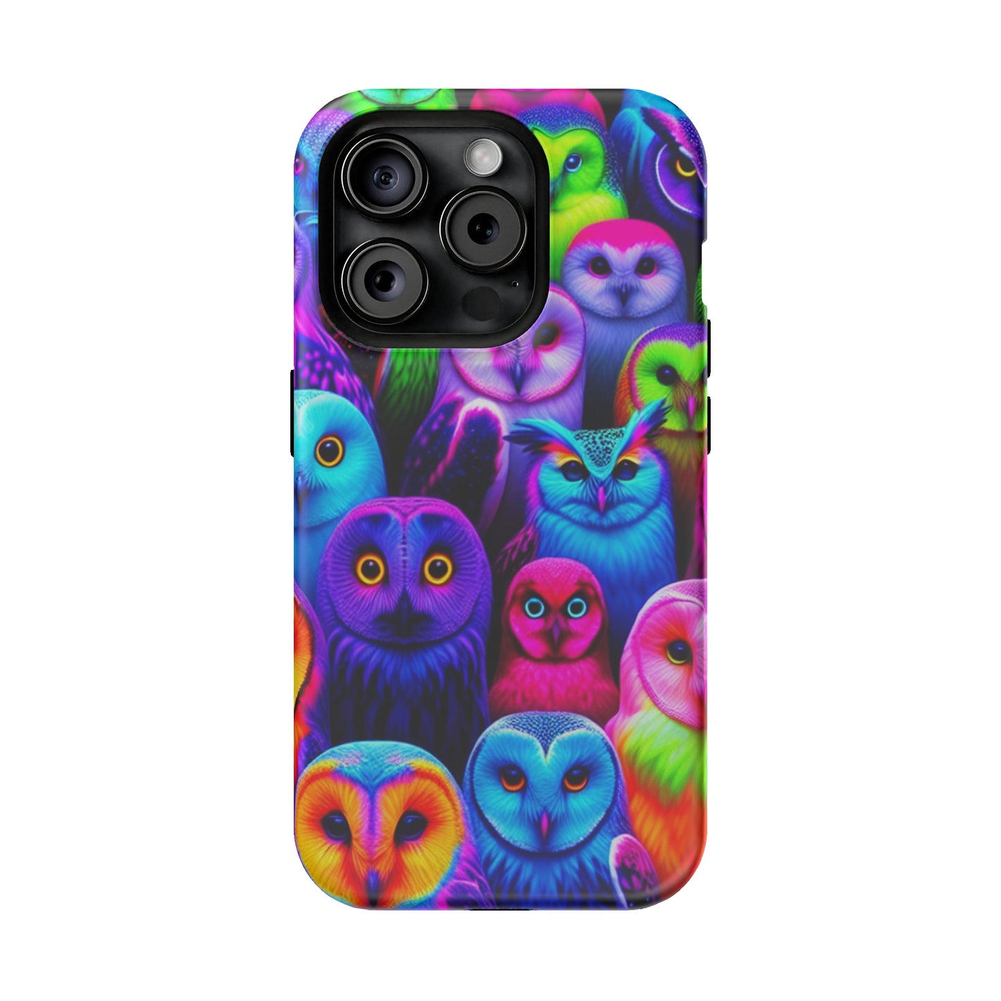 Vivid Nocturnal Neonatures Neon Owls Premium Art Magsafe Magnet Tough IPhone 13 14 15 Pro Plus Max and Mini in Matte and Glossy Phone cases