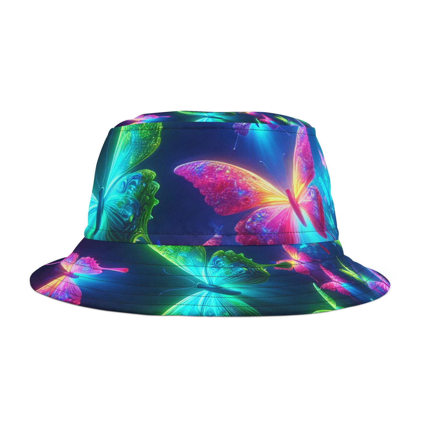 Vivid Electrum Butterflies. Neon Butterflies Bucket Hat