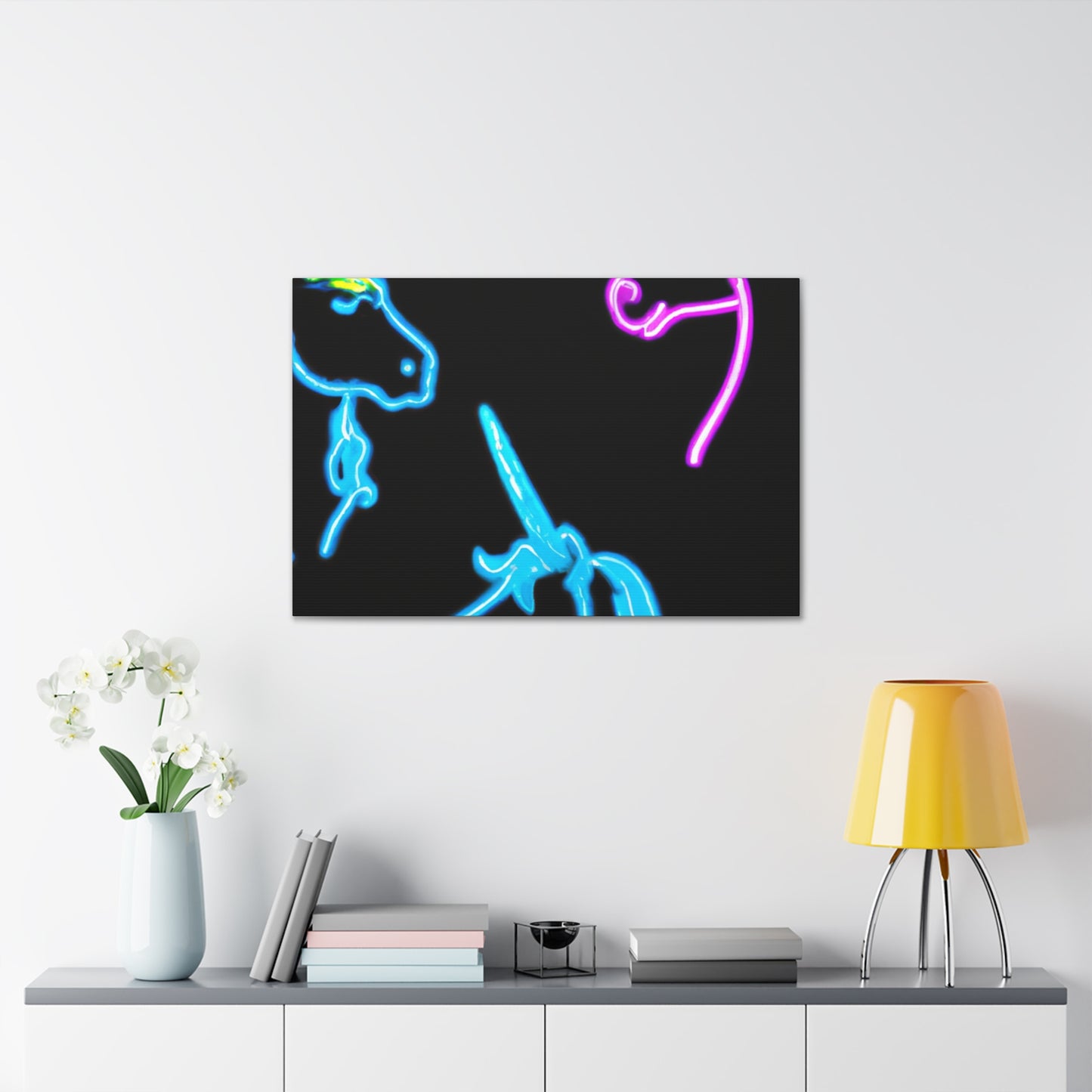 Vibrant Neon Fantasy NEON Unicorns Art Canvas