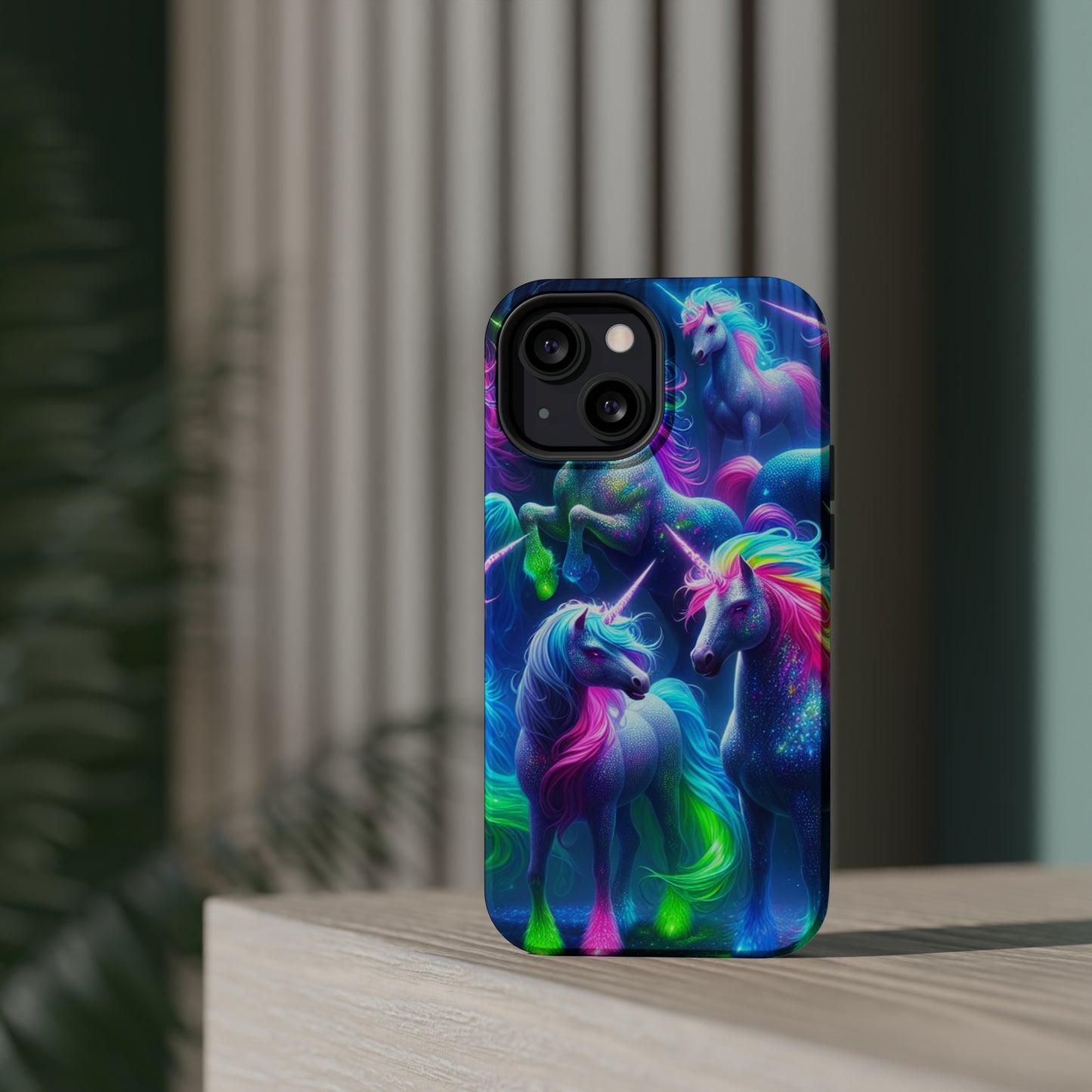 Vivid Dreamscape of Neon Unicorns Neon Unicorns Premium Art Magsafe Magnet Tough IPhone 13 14 15 Pro Plus Max and Mini in Matte and Glossy Phone cases