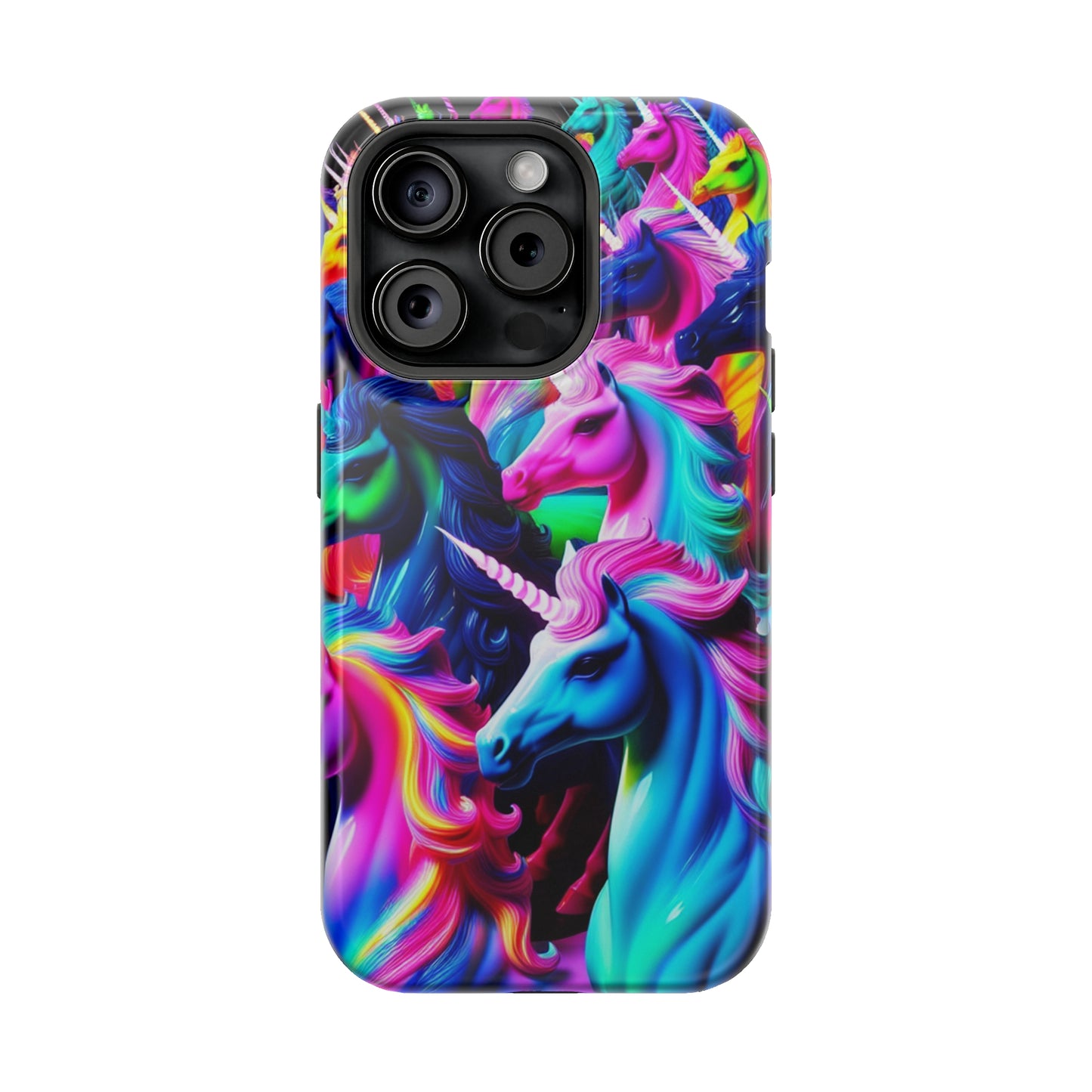 "Neon Illumination" Neon Unicorns Premium Art Magsafe Magnet Tough IPhone 13 14 15 Pro Plus Max and Mini in Matte and Glossy Phone cases