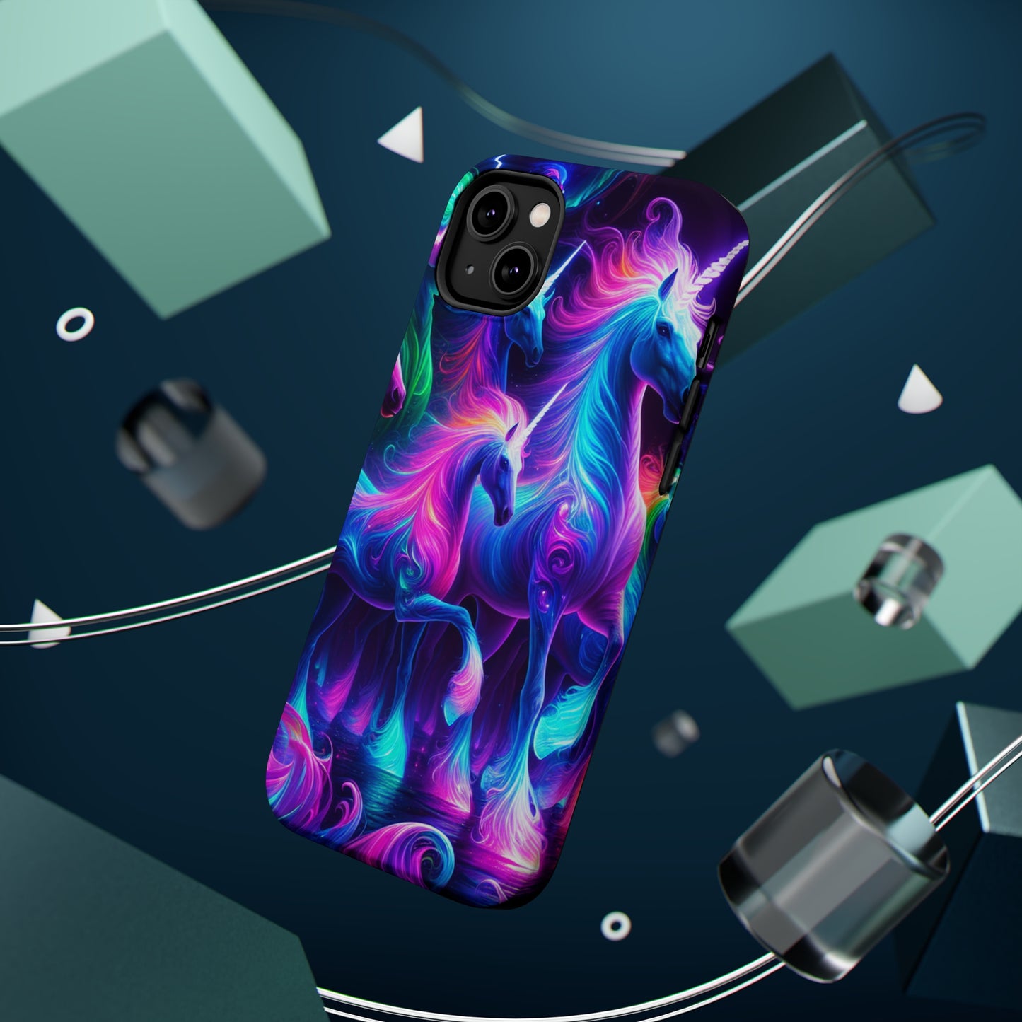Neon Uniflourish Neon Unicorns Premium Art Magsafe Magnet Tough IPhone 13 14 15 Pro Plus Max and Mini in Matte and Glossy Phone cases