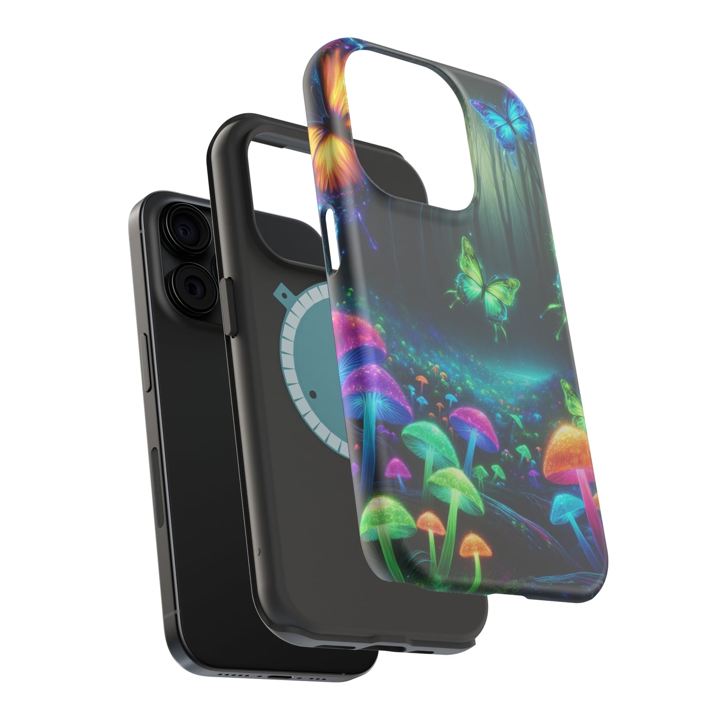 Neon Nocturne. Neon Butterflies and Mushrooms Premium Art Magsafe Magnet Tough IPhone 13 14 15 Pro Plus Max and Mini in Matte and Glossy Phone cases