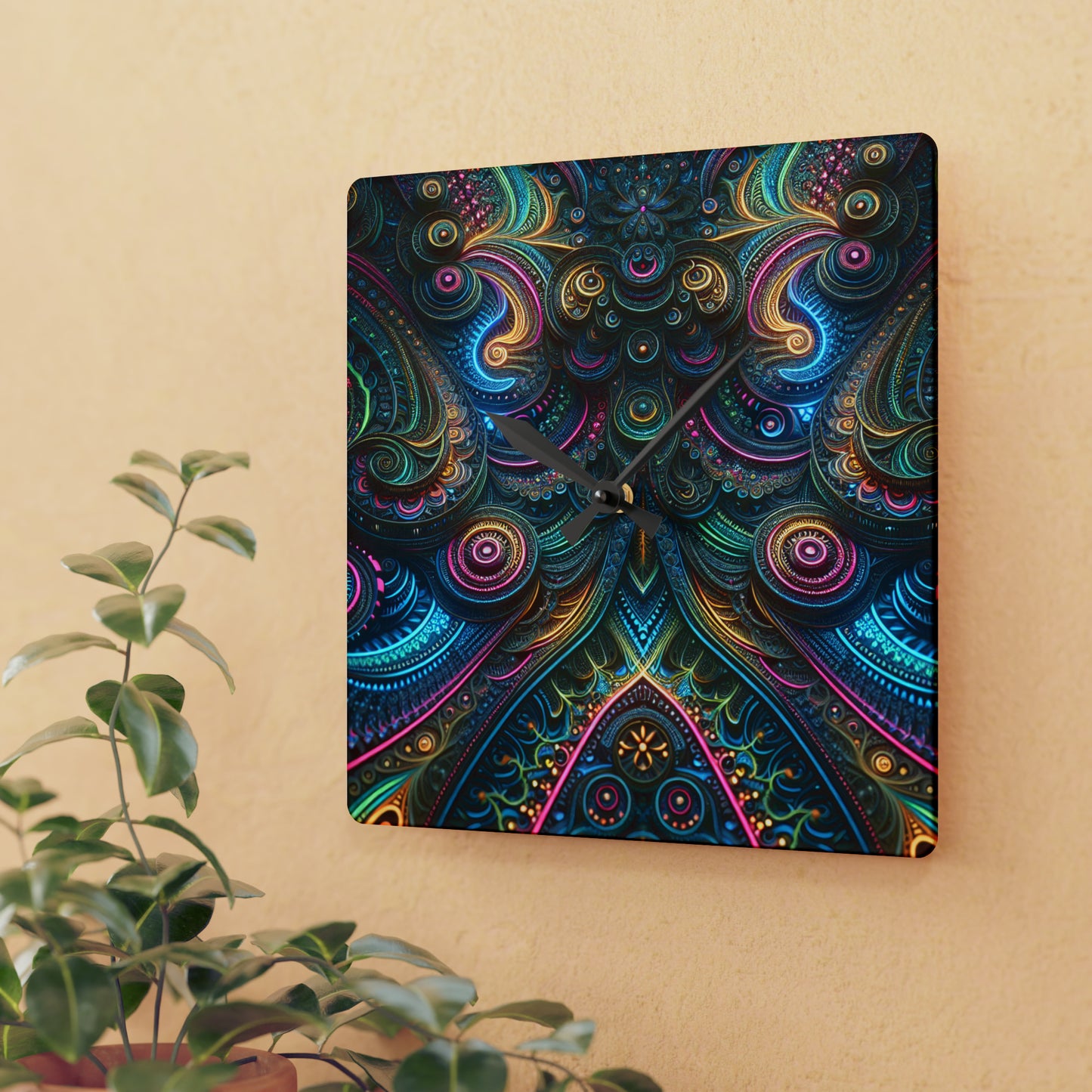 Neon Vortex Infinity Patterns Art Acrylic Clock