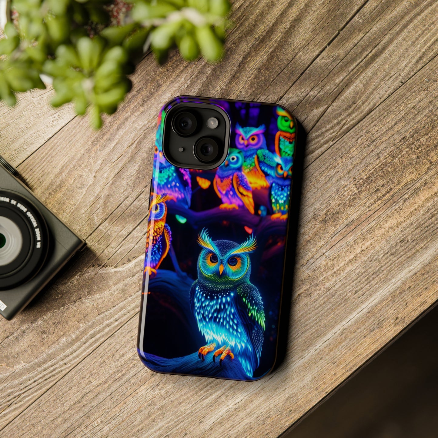 Glowing Neon Clan. Neon Owls Premium Art Magsafe Magnet Tough IPhone 13 14 15 Pro Plus Max and Mini in Matte and Glossy Phone cases