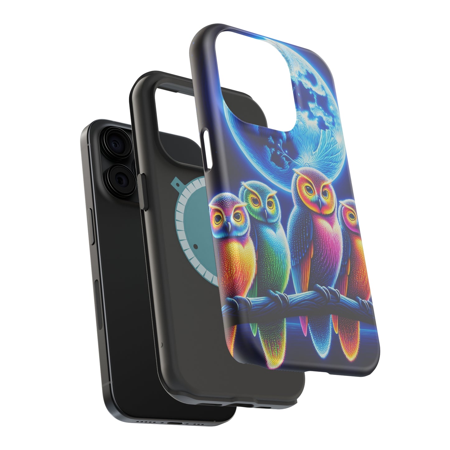 Neon Nocturnal Orbitals. Neon Owls Premium Art Magsafe Magnet Tough IPhone 13 14 15 Pro Plus Max and Mini in Matte and Glossy Phone cases
