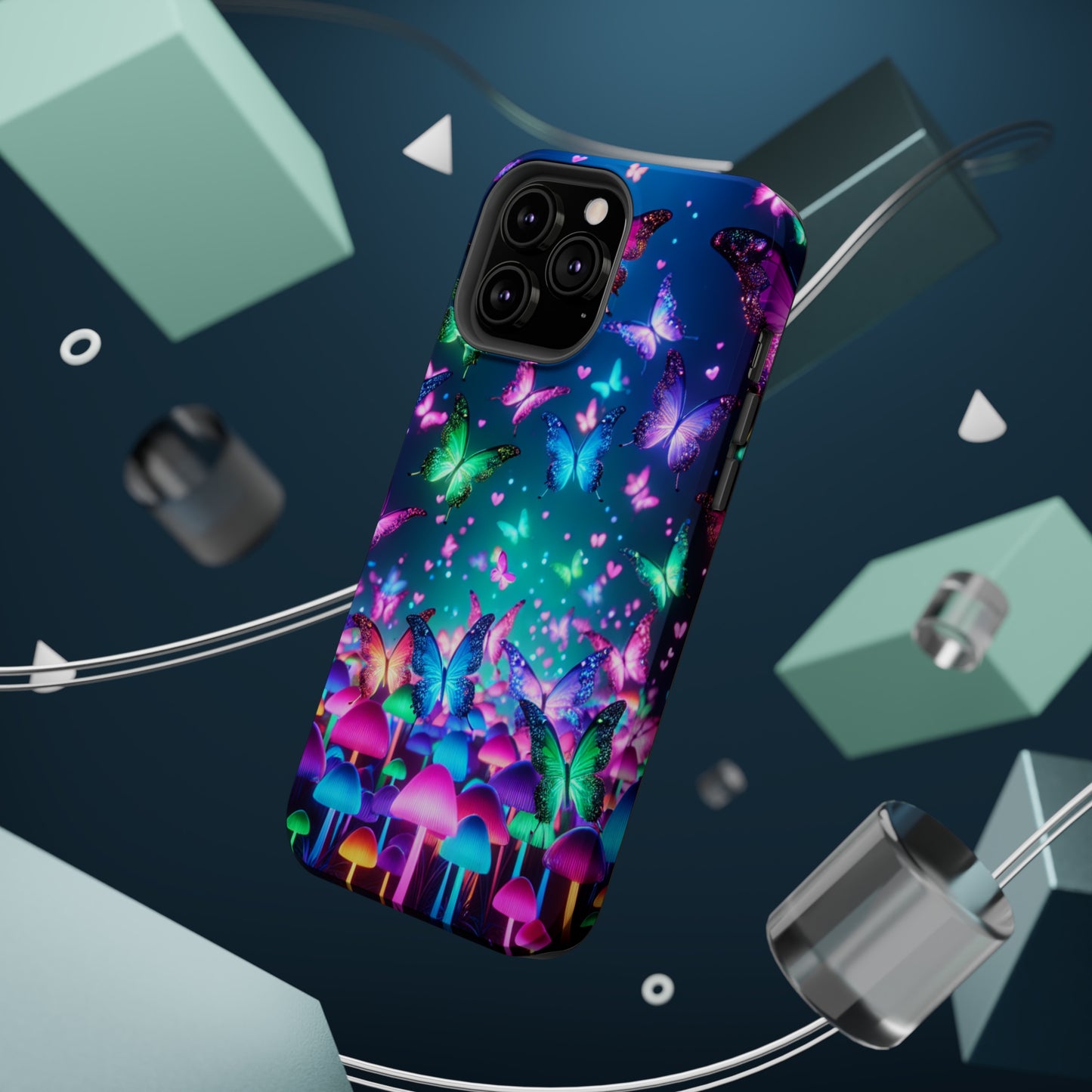 Neon Eden. Neon Butterflies and Mushrooms Premium Art Magsafe Magnet Tough IPhone 13 14 15 Pro Plus Max and Mini in Matte and Glossy Phone cases