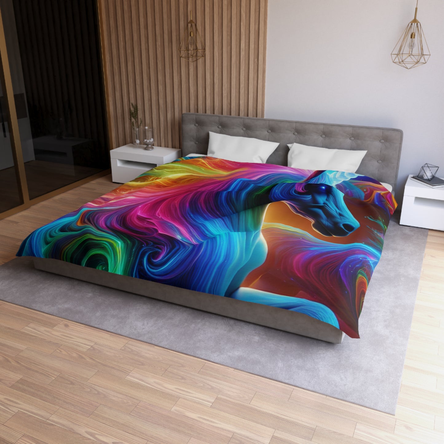 Giovanni Caravaggio - NEON Unicorns Microfiber Duvet Cover