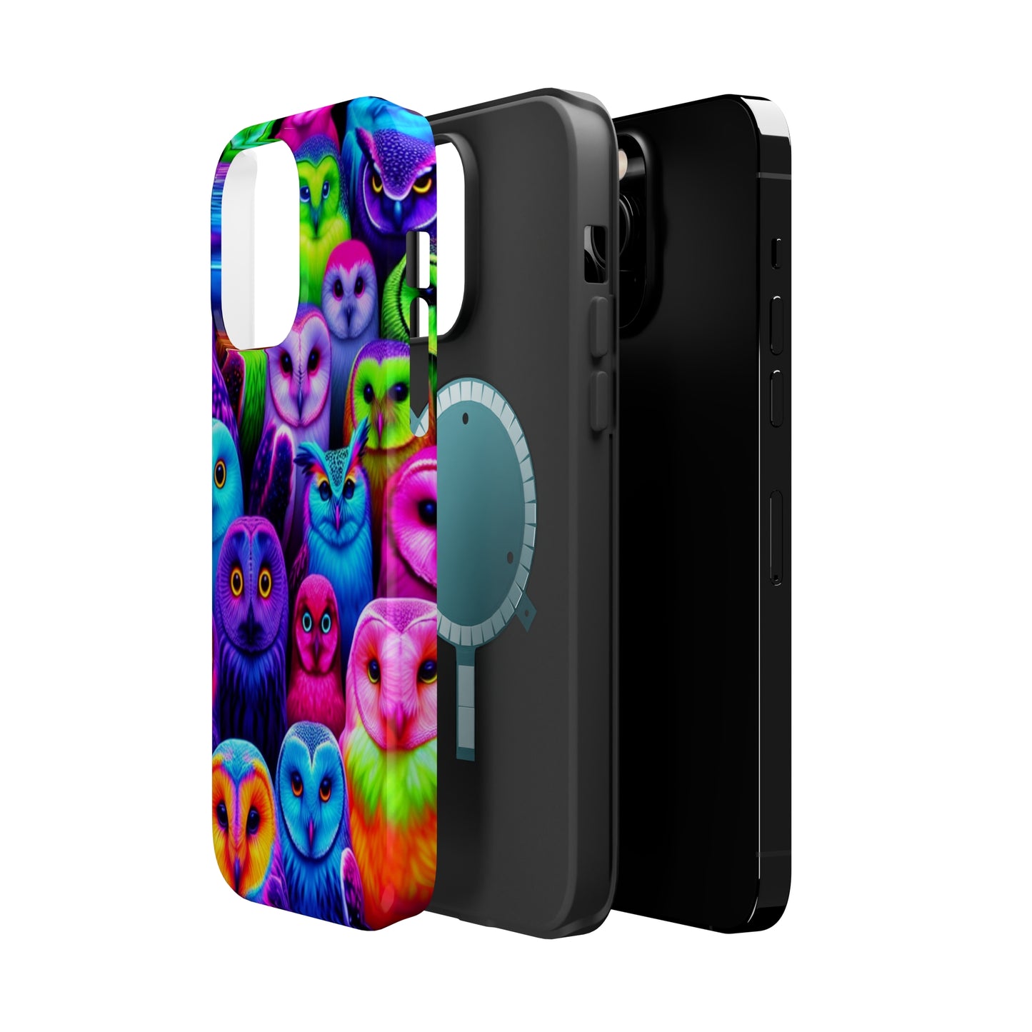 Vivid Nocturnal Neonatures Neon Owls Premium Art Magsafe Magnet Tough IPhone 13 14 15 Pro Plus Max and Mini in Matte and Glossy Phone cases