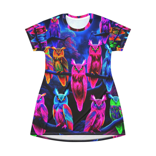Neon Nocturne. Neon Owls Womans T Shirt Dress