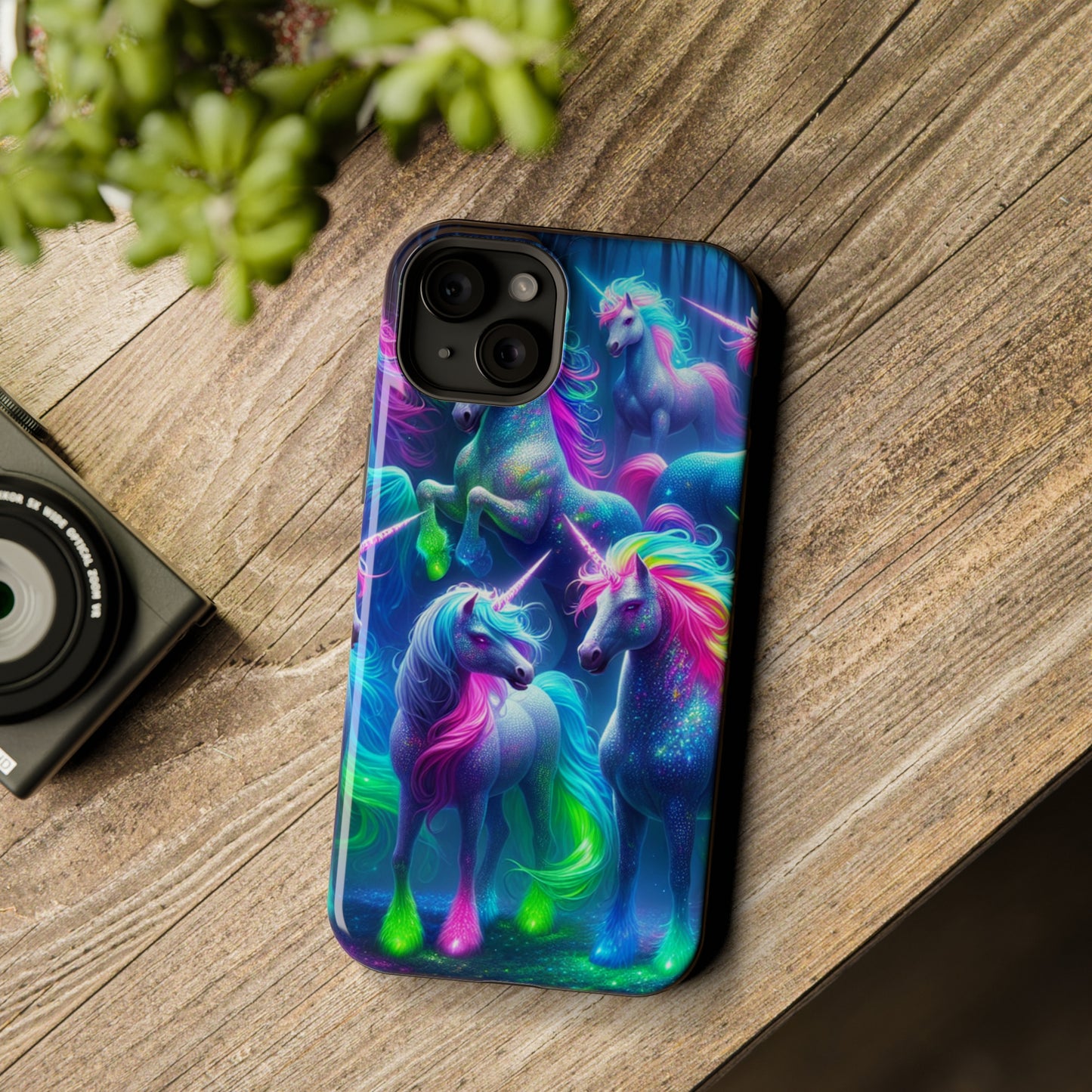 Vivid Dreamscape of Neon Unicorns Neon Unicorns Premium Art Magsafe Magnet Tough IPhone 13 14 15 Pro Plus Max and Mini in Matte and Glossy Phone cases
