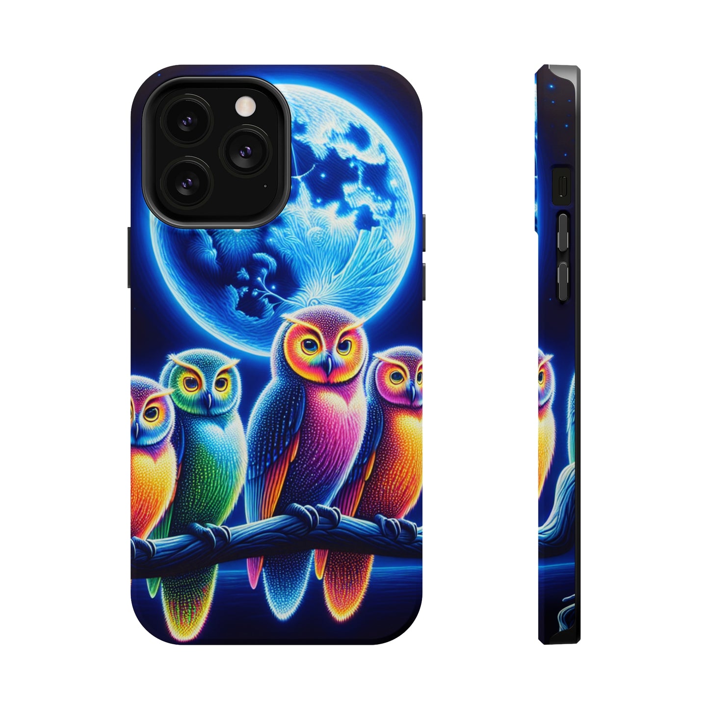 Neon Nocturnal Orbitals. Neon Owls Premium Art Magsafe Magnet Tough IPhone 13 14 15 Pro Plus Max and Mini in Matte and Glossy Phone cases