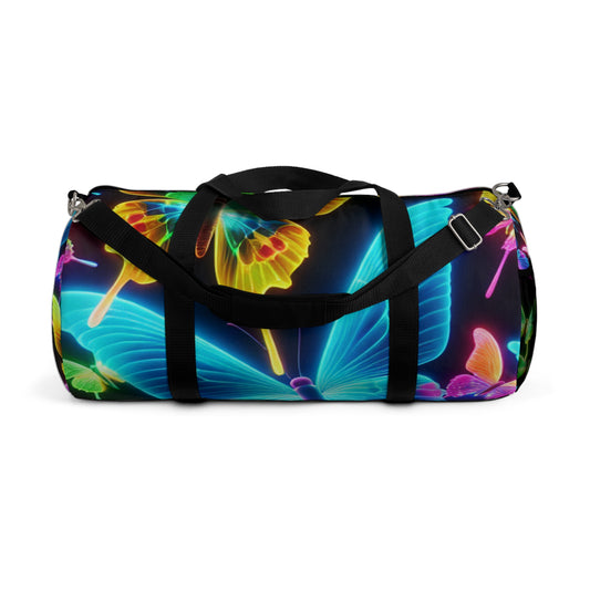 Neon Splendor. - Neon Butterflies Duffle Bag