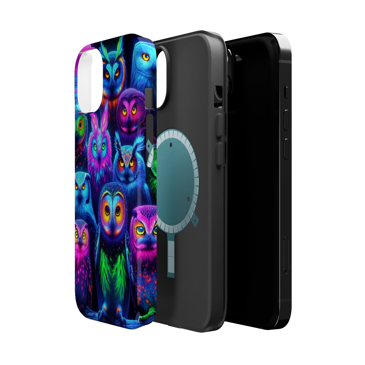 Neon Nocturnal Nook Neon Owls Premium Art Magsafe Magnet Tough IPhone 13 14 15 Pro Plus Max and Mini in Matte and Glossy Phone cases
