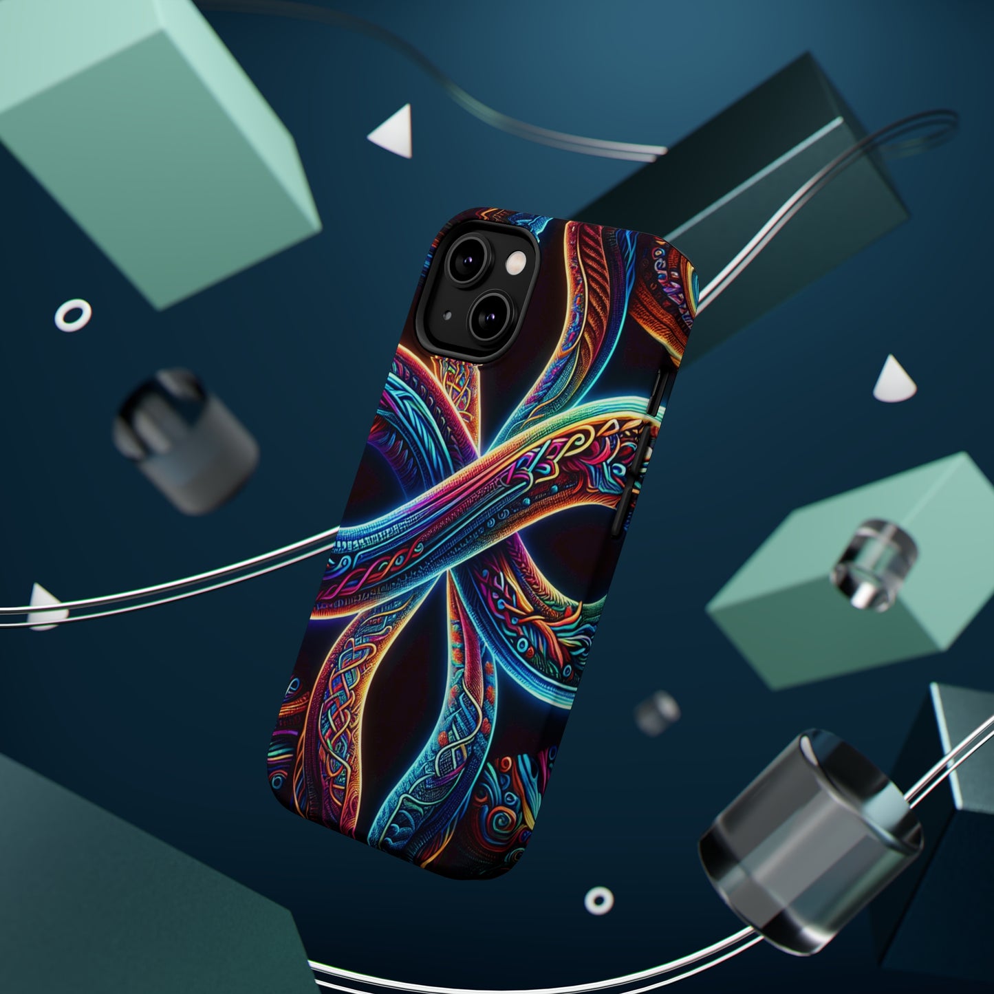 Vibrant Infinity Nocturne Neon Trippy Infinity Patterns Premium Art Magsafe Magnet Tough IPhone 13 14 15 Pro Plus Max and Mini in Matte and Glossy Phone cases