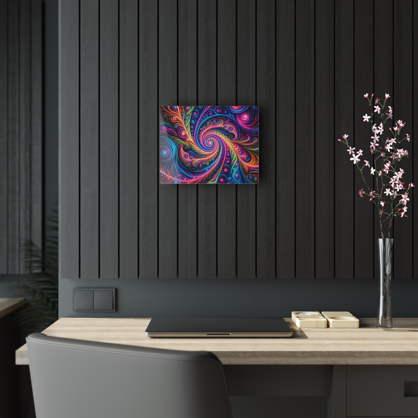Electric Psychedelic Neon Vortex. Trippy infinity Pattern 1/4" Glossy Acrylic Art