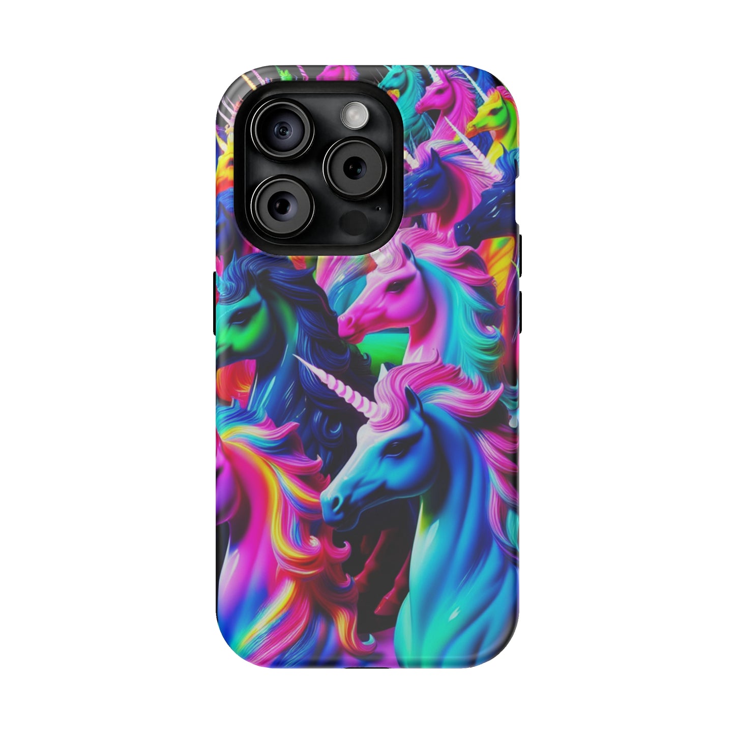 "Neon Illumination" Neon Unicorns Premium Art Magsafe Magnet Tough IPhone 13 14 15 Pro Plus Max and Mini in Matte and Glossy Phone cases