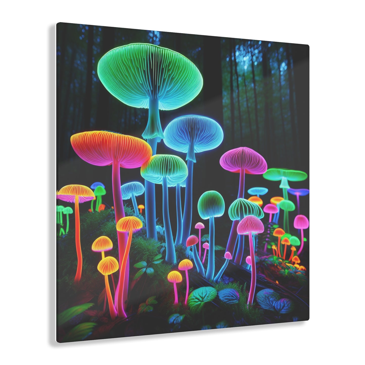 Neon Fungi Glow. Mushrooms 1/4" Glossy Acrylic Art