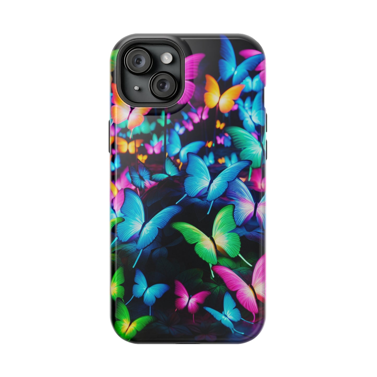 "Neon Butterfly Luridrainbow". Neon Butterflies Premium Art Magsafe Magnet Tough IPhone 13 14 15 Pro Plus Max and Mini in Matte and Glossy Phone cases
