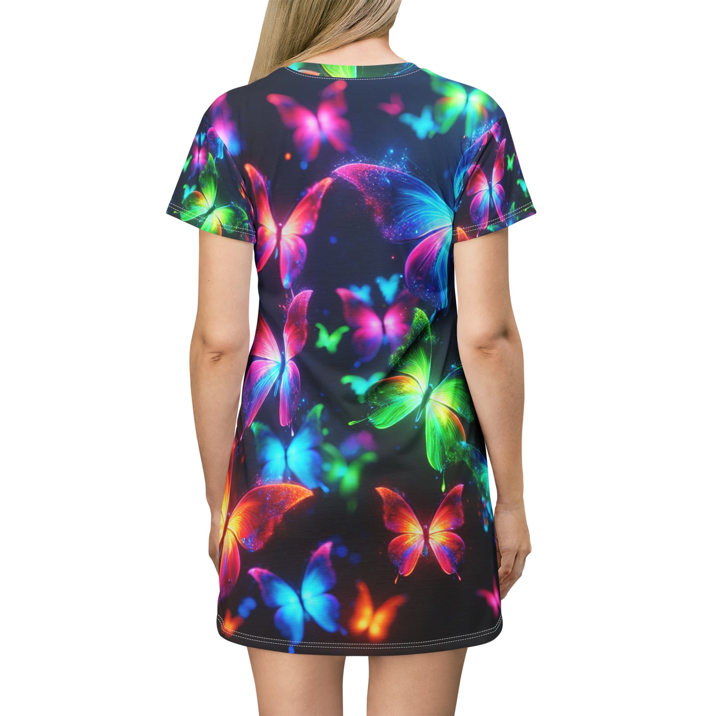 "Aurora Borealis Flutterby" Neon Butterflies Womans T Shirt Dress