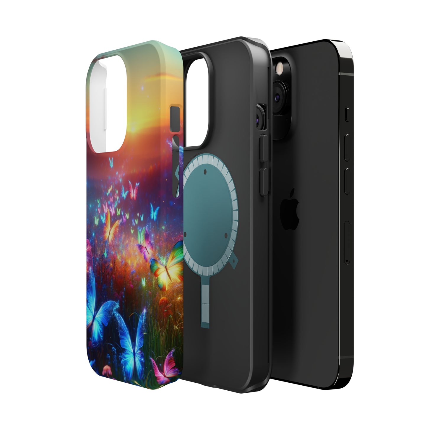 Neon Flight Fantasy Neon Butterflies Premium Art Magsafe Magnet Tough IPhone 13 14 15 Pro Plus Max and Mini in Matte and Glossy Phone cases